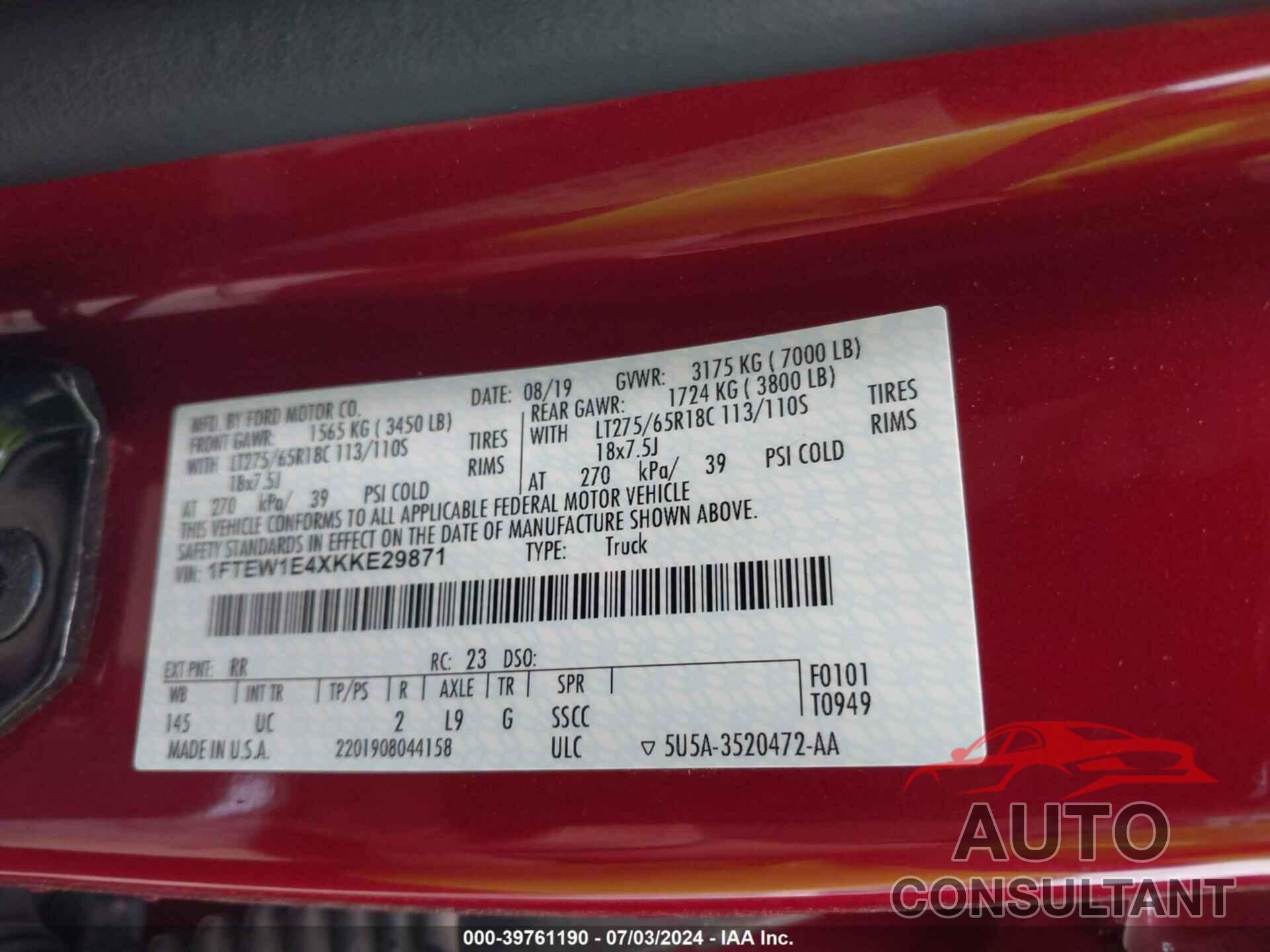 FORD F-150 2019 - 1FTEW1E4XKKE29871
