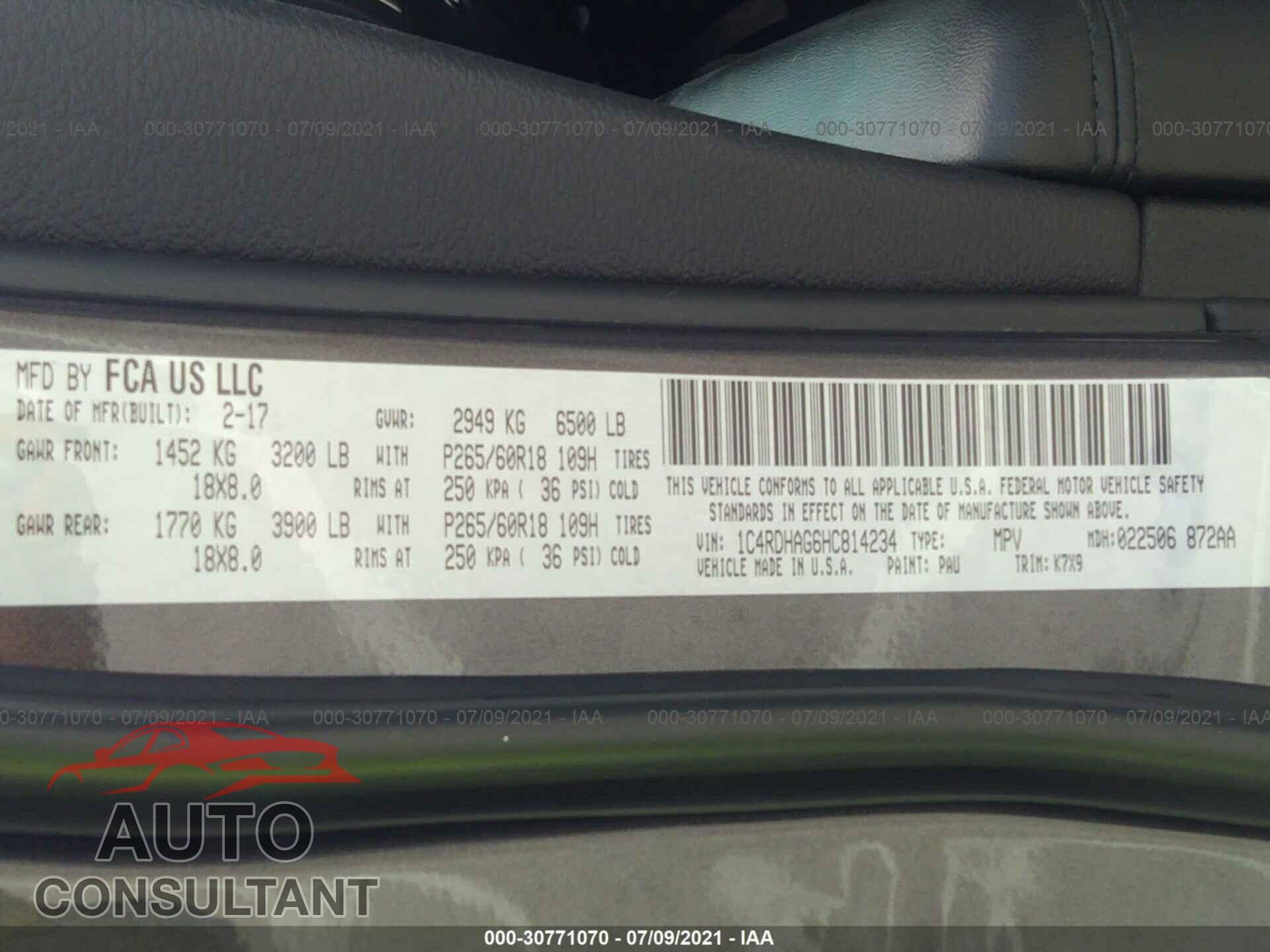 DODGE DURANGO 2017 - 1C4RDHAG6HC814234