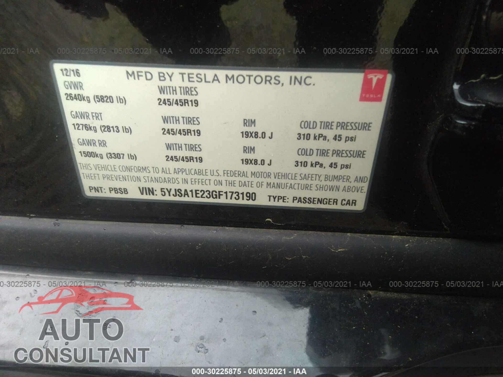 TESLA MODEL S 2016 - 5YJSA1E23GF173190