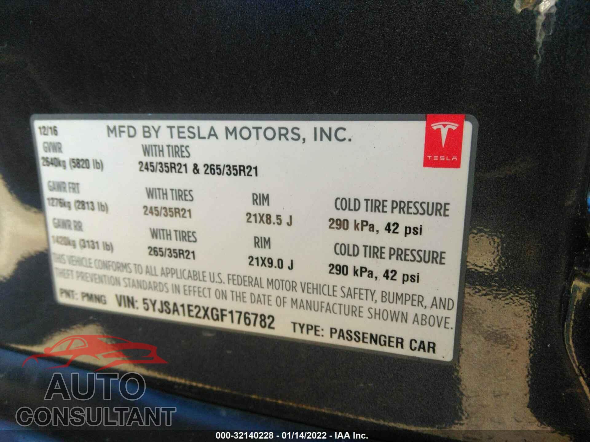 TESLA MODEL S 2016 - 5YJSA1E2XGF176782