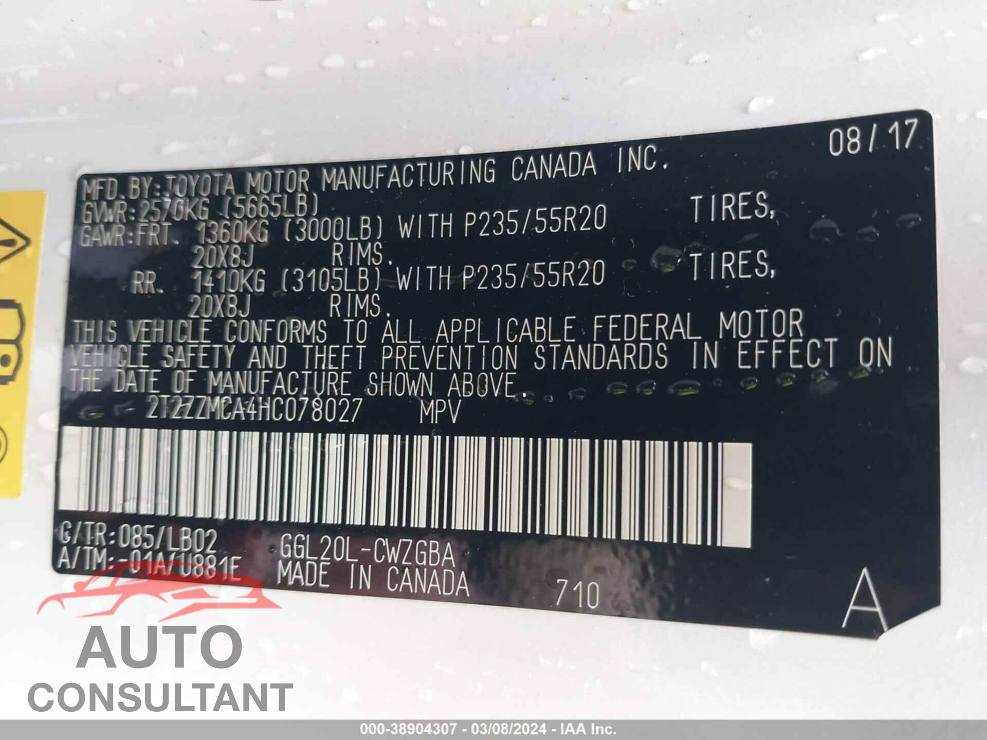 LEXUS RX 350 2017 - 2T2ZZMCA4HC078027
