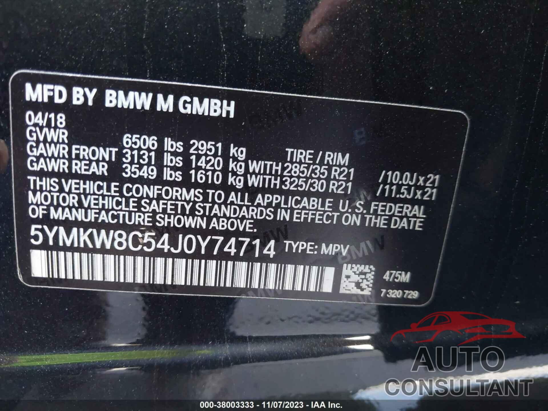 BMW X6 M 2018 - 5YMKW8C54J0Y74714