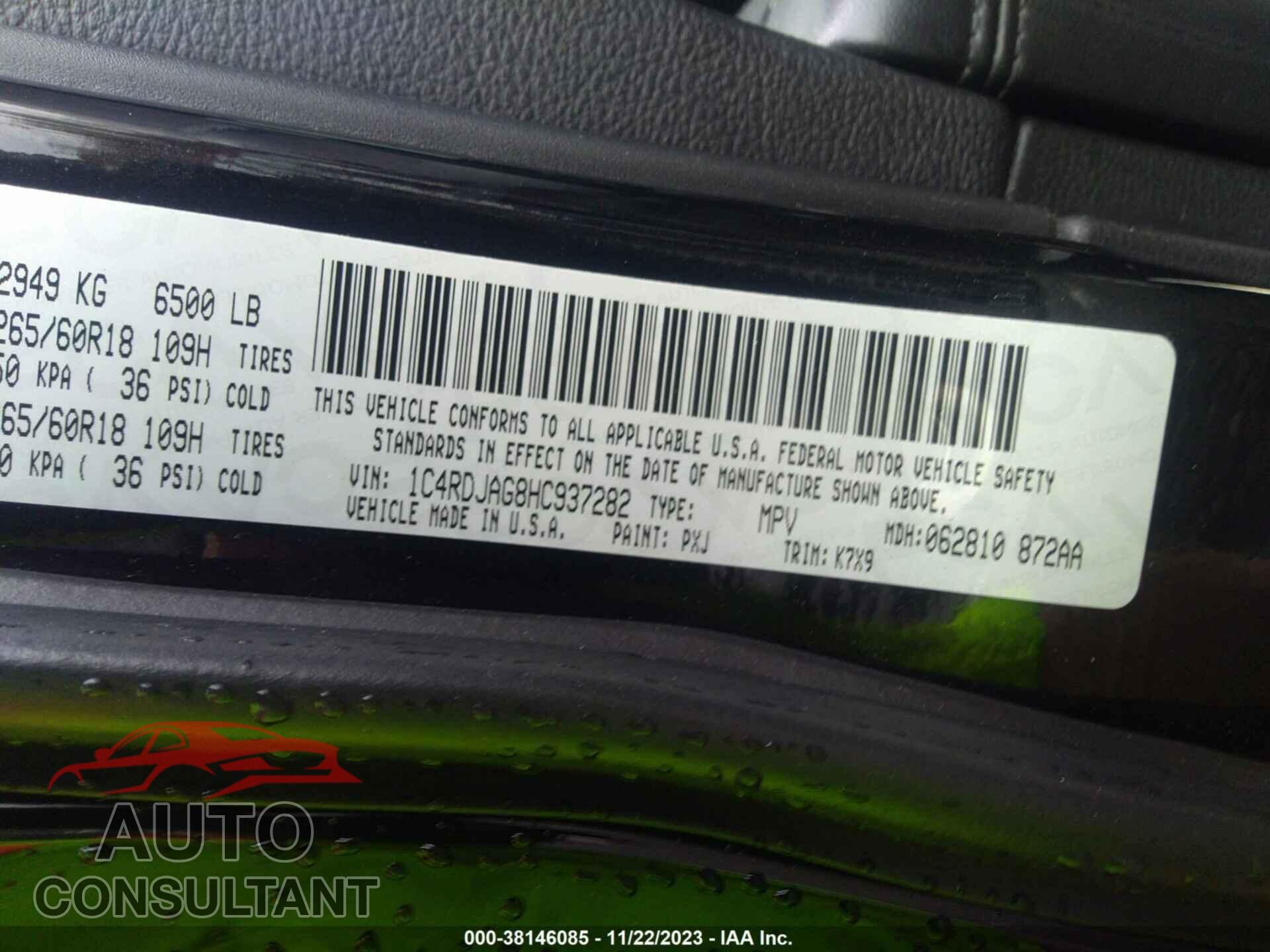 DODGE DURANGO 2017 - 1C4RDJAG8HC937282