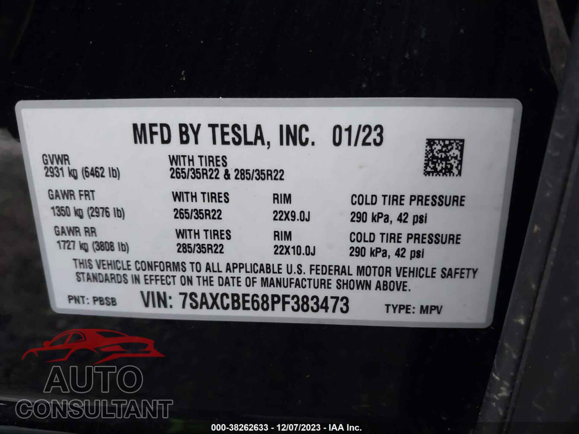 TESLA MODEL X 2023 - 7SAXCBE68PF383473