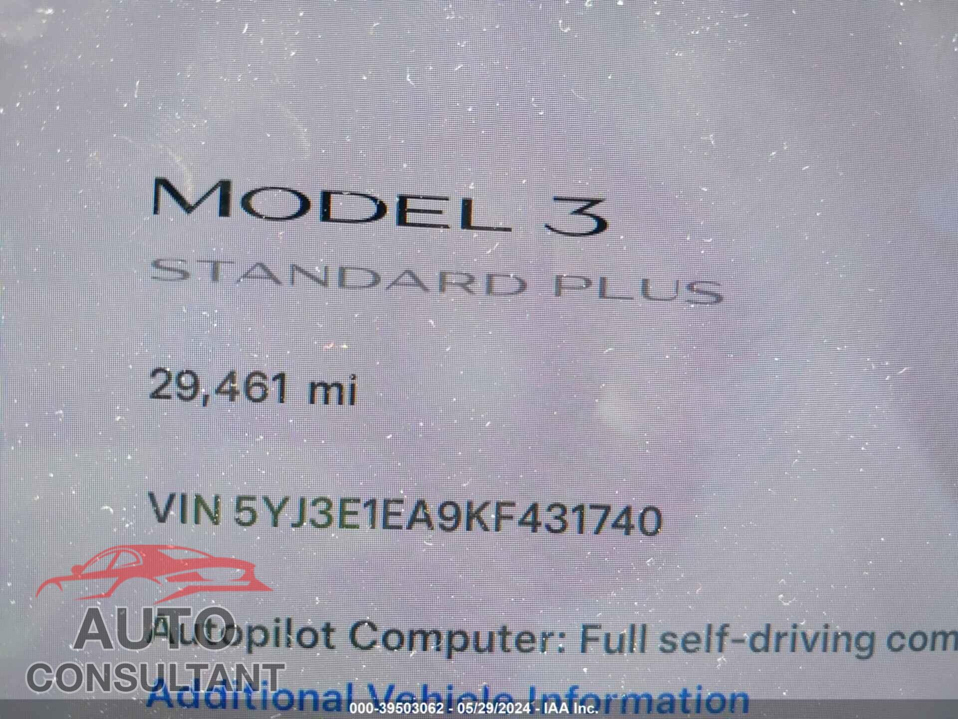TESLA MODEL 3 2019 - 5YJ3E1EA9KF431740
