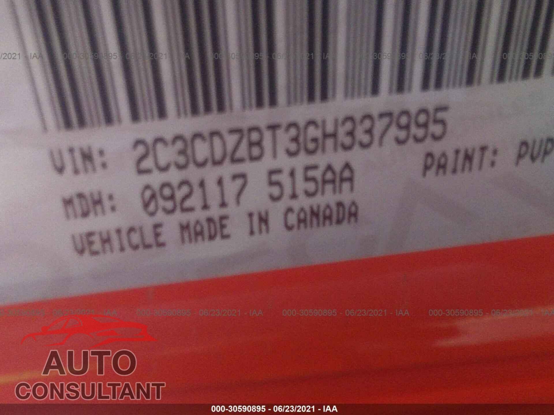DODGE CHALLENGER 2016 - 2C3CDZBT3GH337995