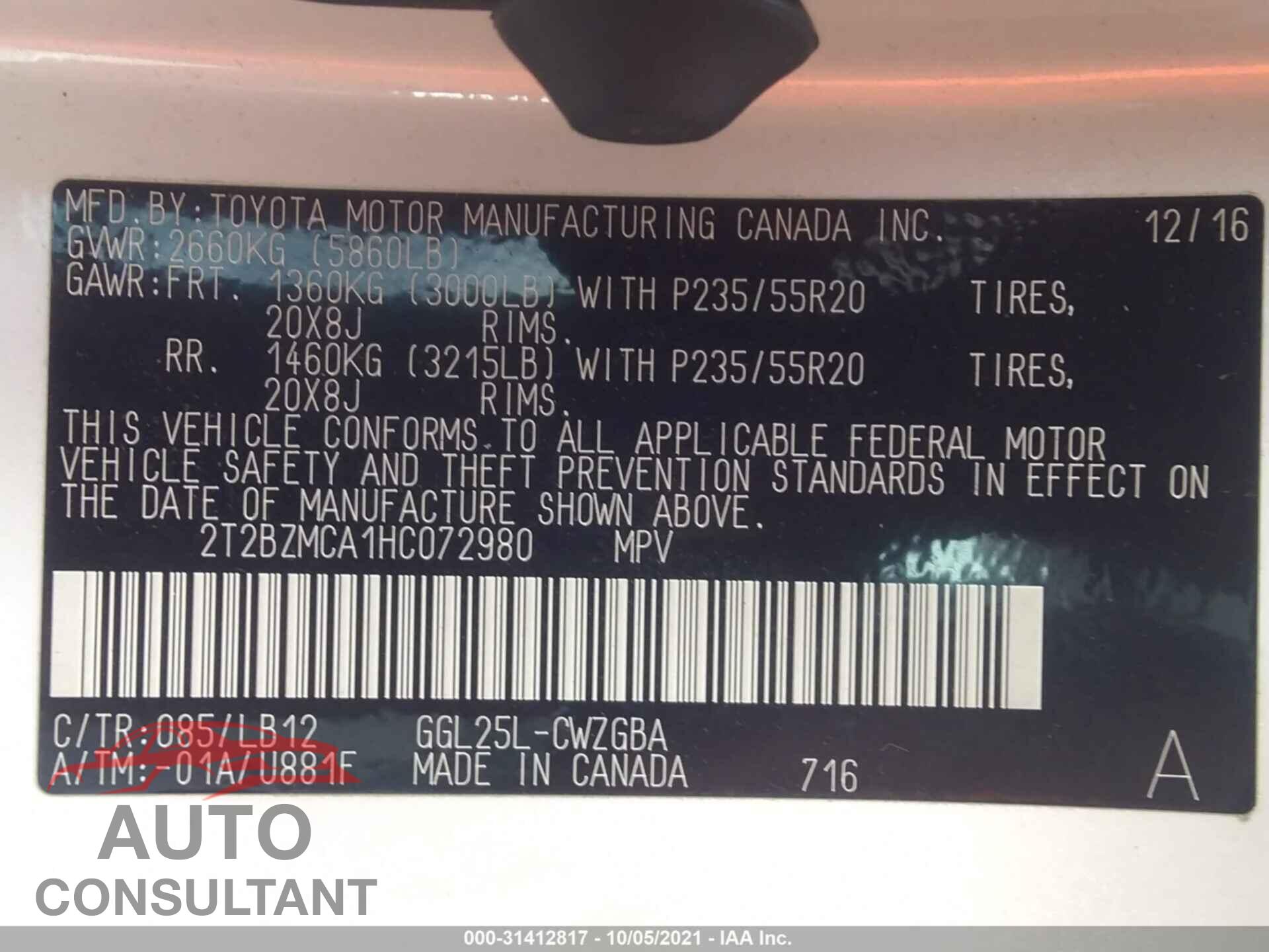 LEXUS RX 2017 - 2T2BZMCA1HC072980
