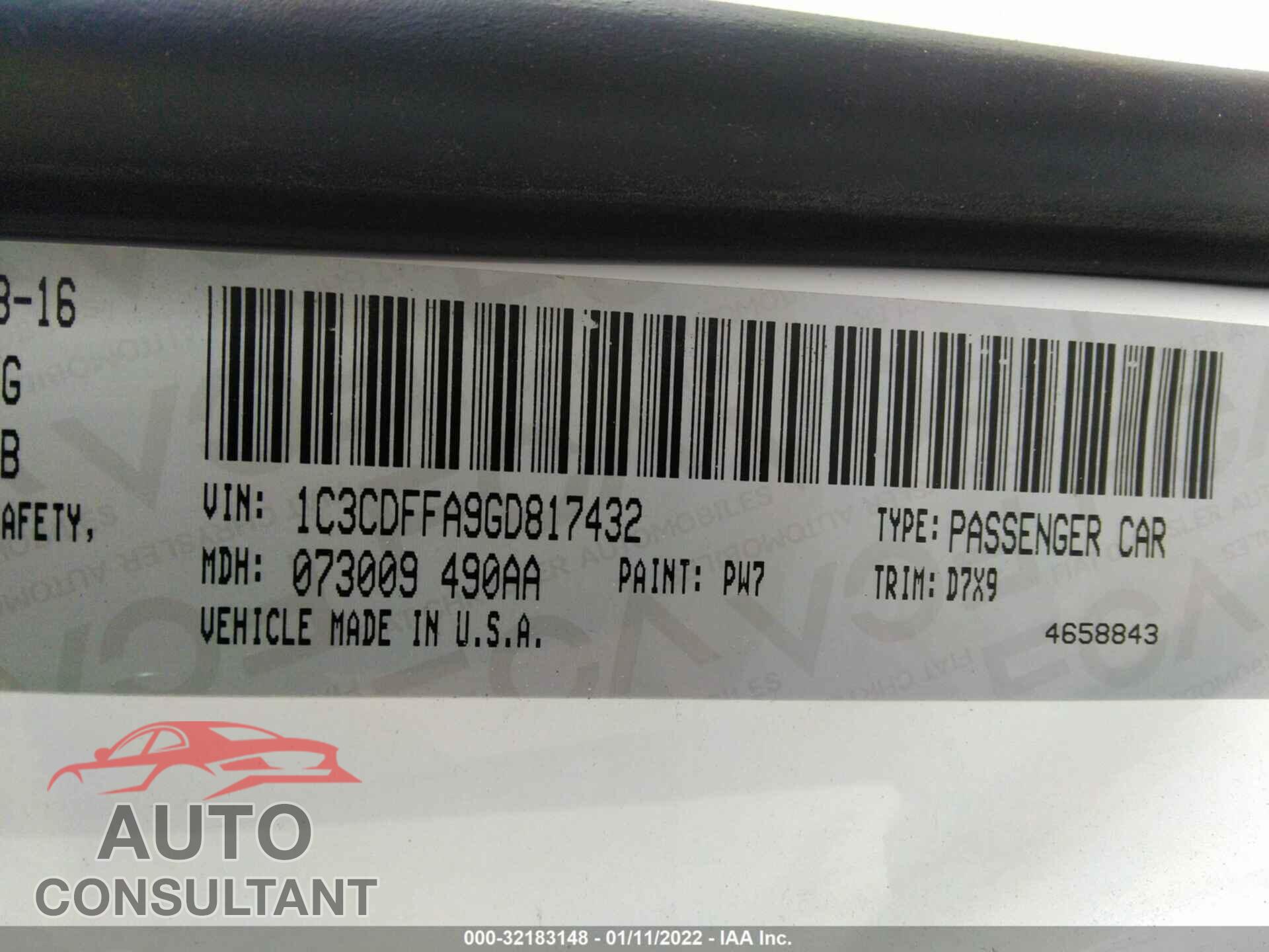 DODGE DART 2016 - 1C3CDFFA9GD817432