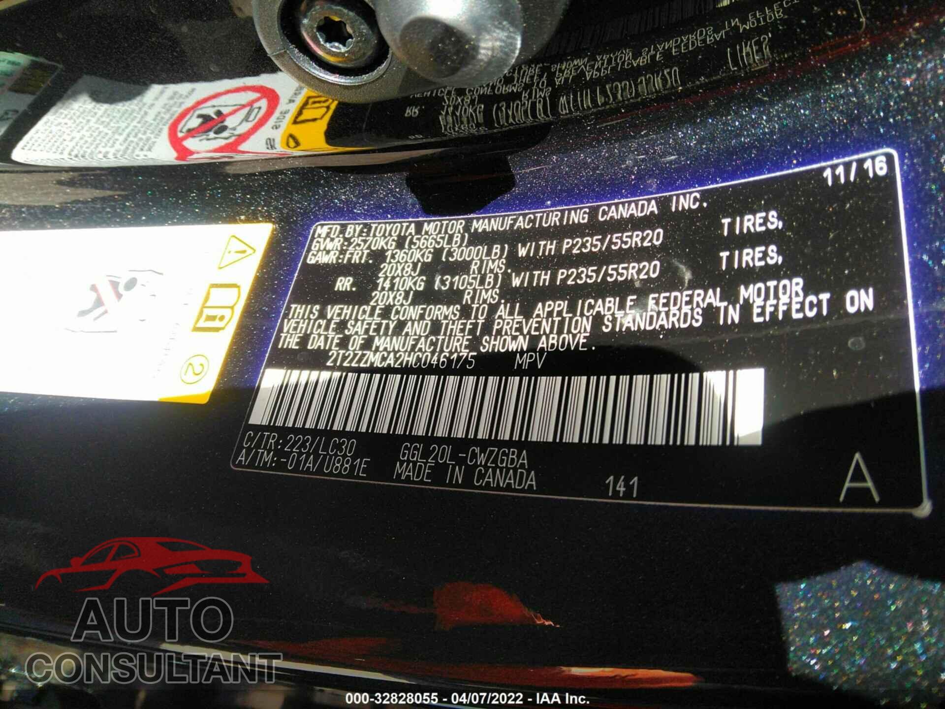 LEXUS RX 2017 - 2T2ZZMCA2HC046175