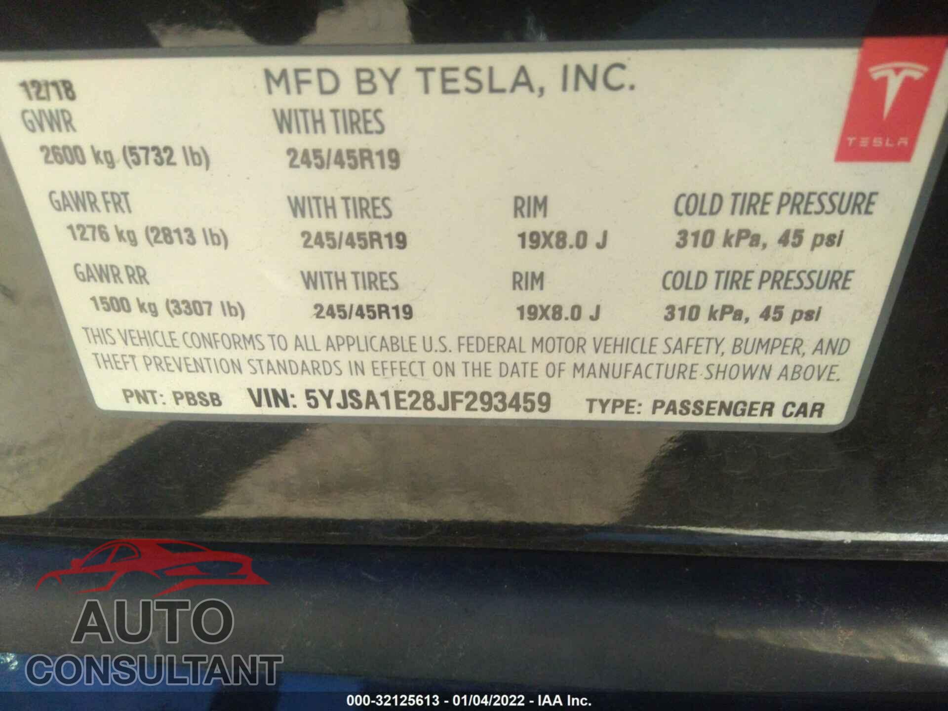 TESLA MODEL S 2018 - 5YJSA1E28JF293459