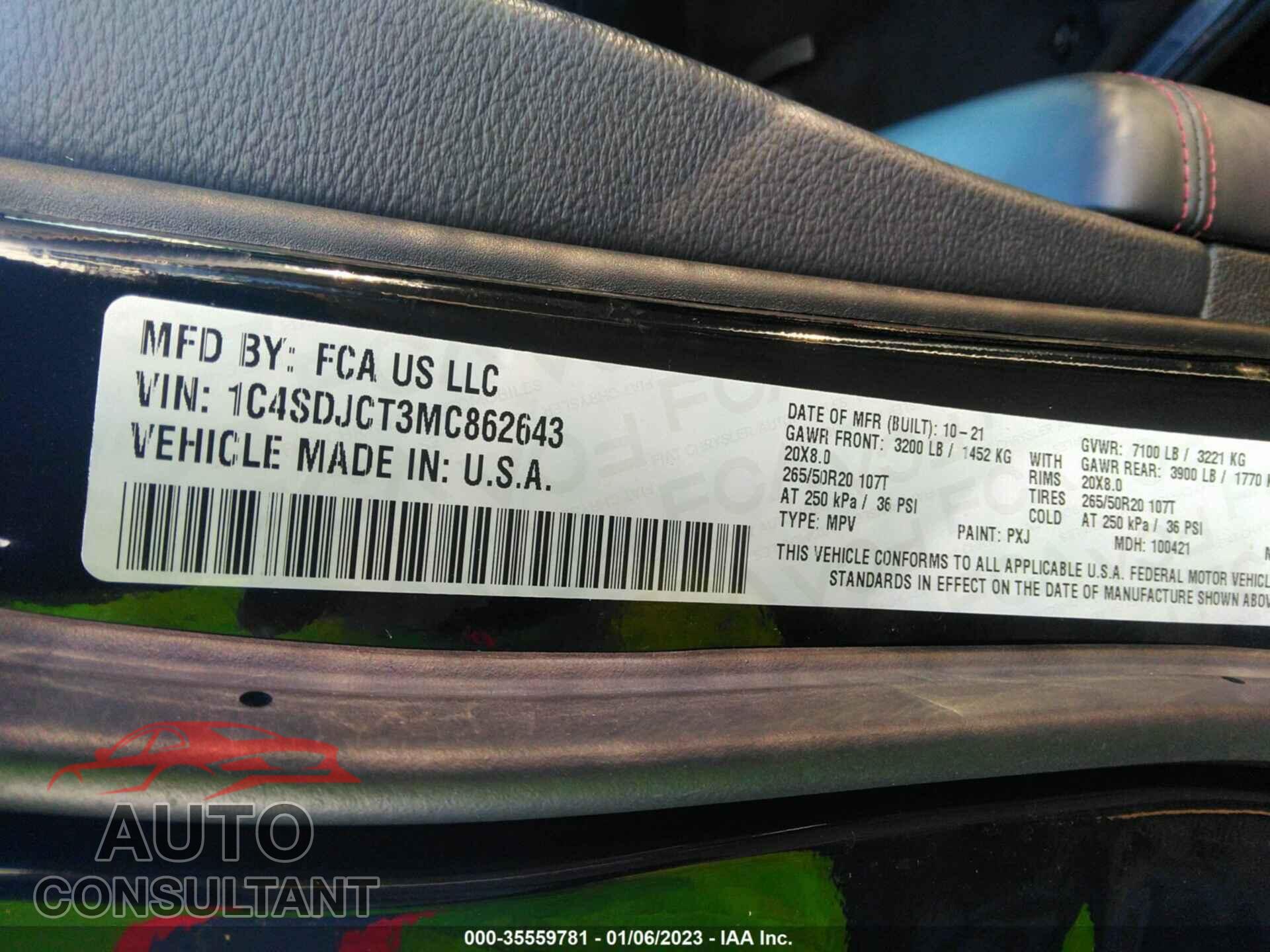 DODGE DURANGO 2021 - 1C4SDJCT3MC862643