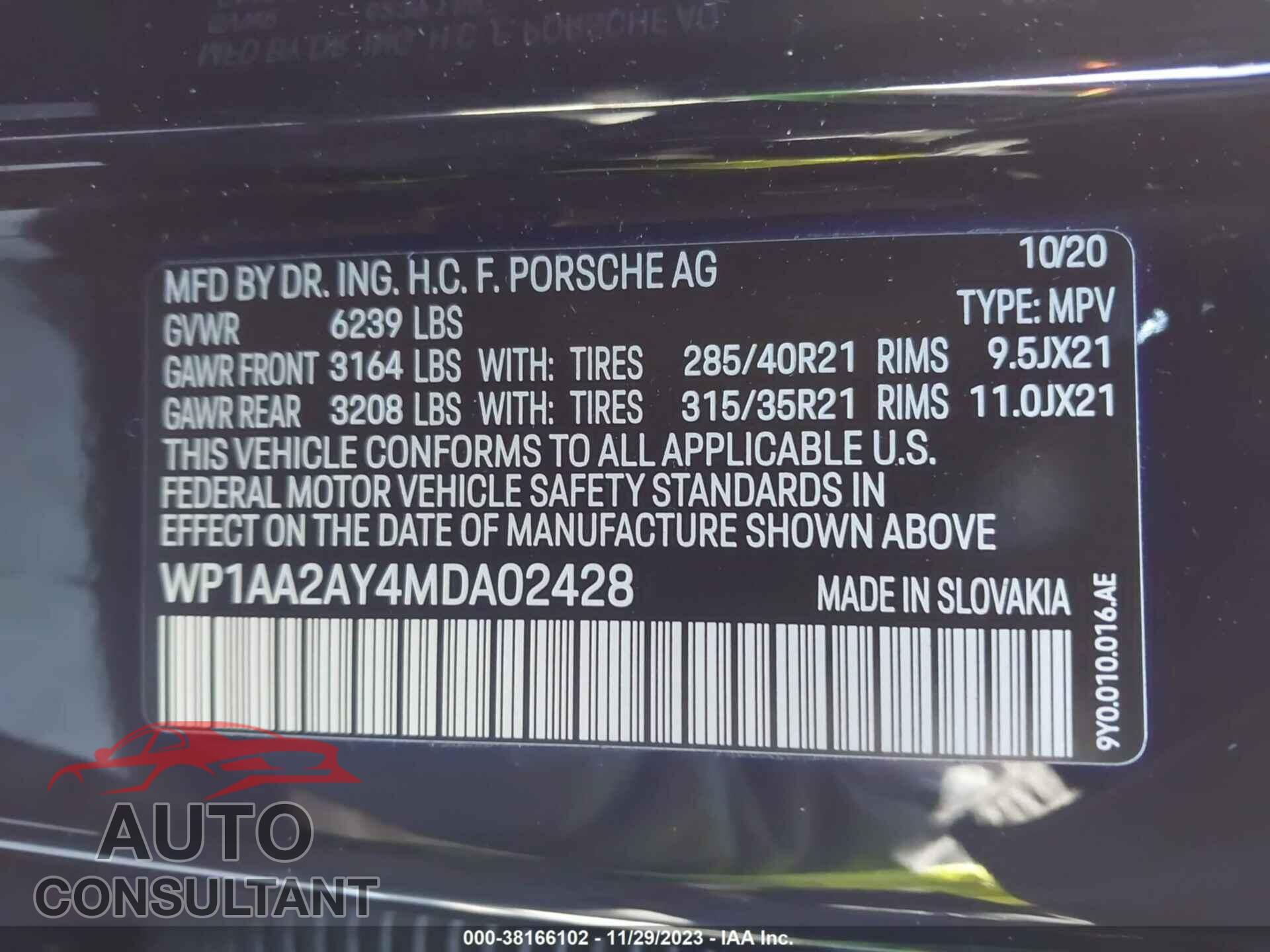 PORSCHE CAYENNE 2021 - WP1AA2AY4MDA02428