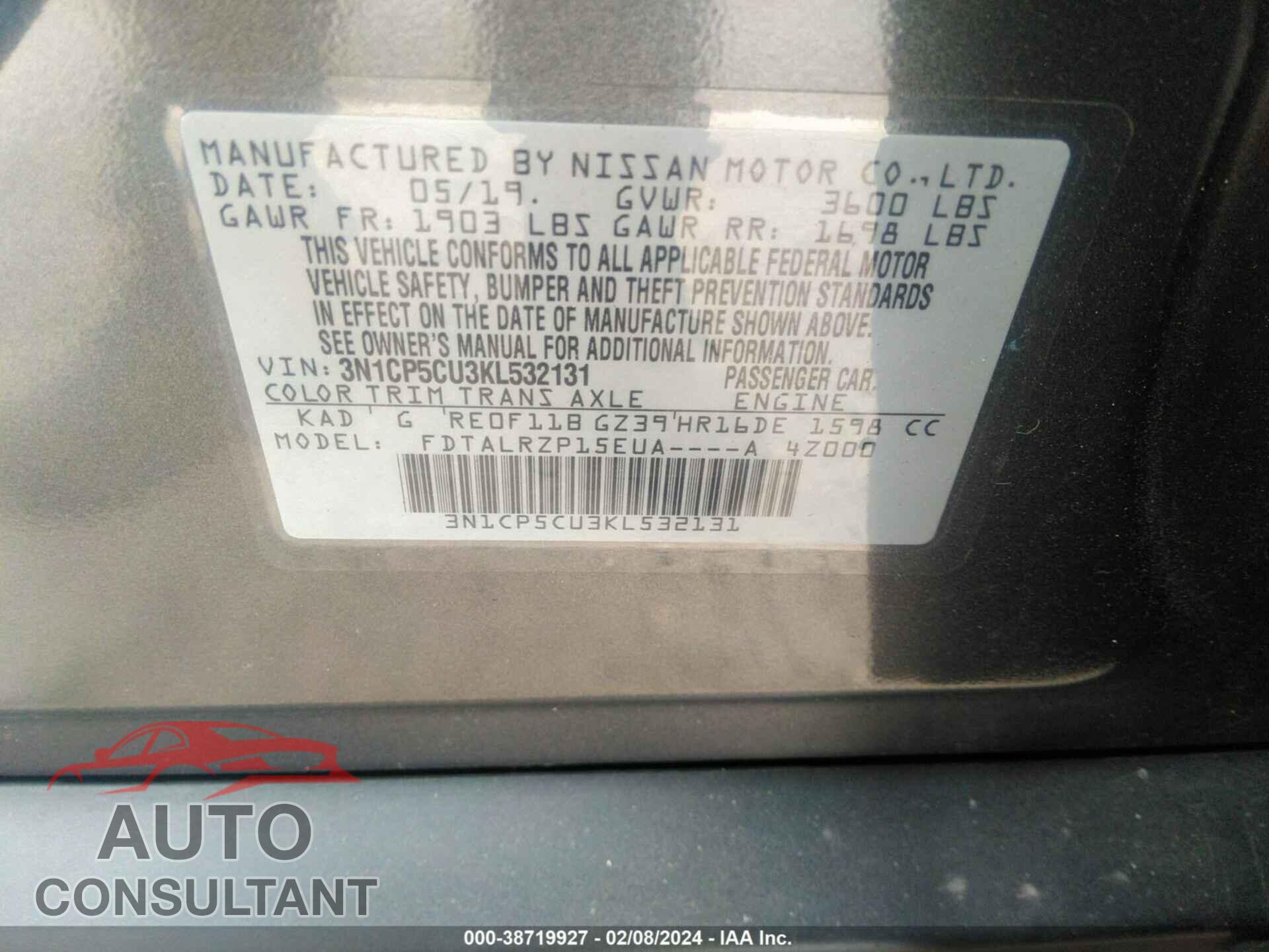 NISSAN KICKS 2019 - 3N1CP5CU3KL532131