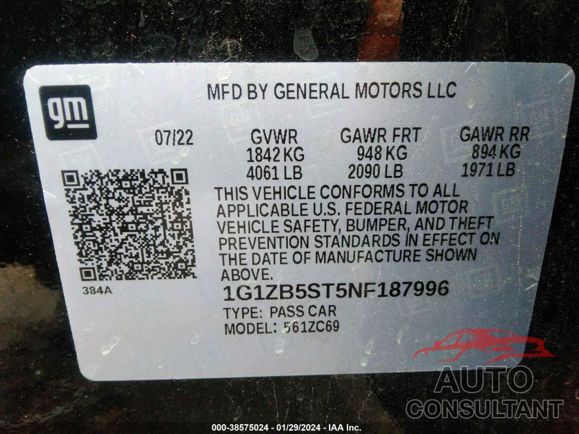 CHEVROLET MALIBU 2022 - 1G1ZB5ST5NF187996