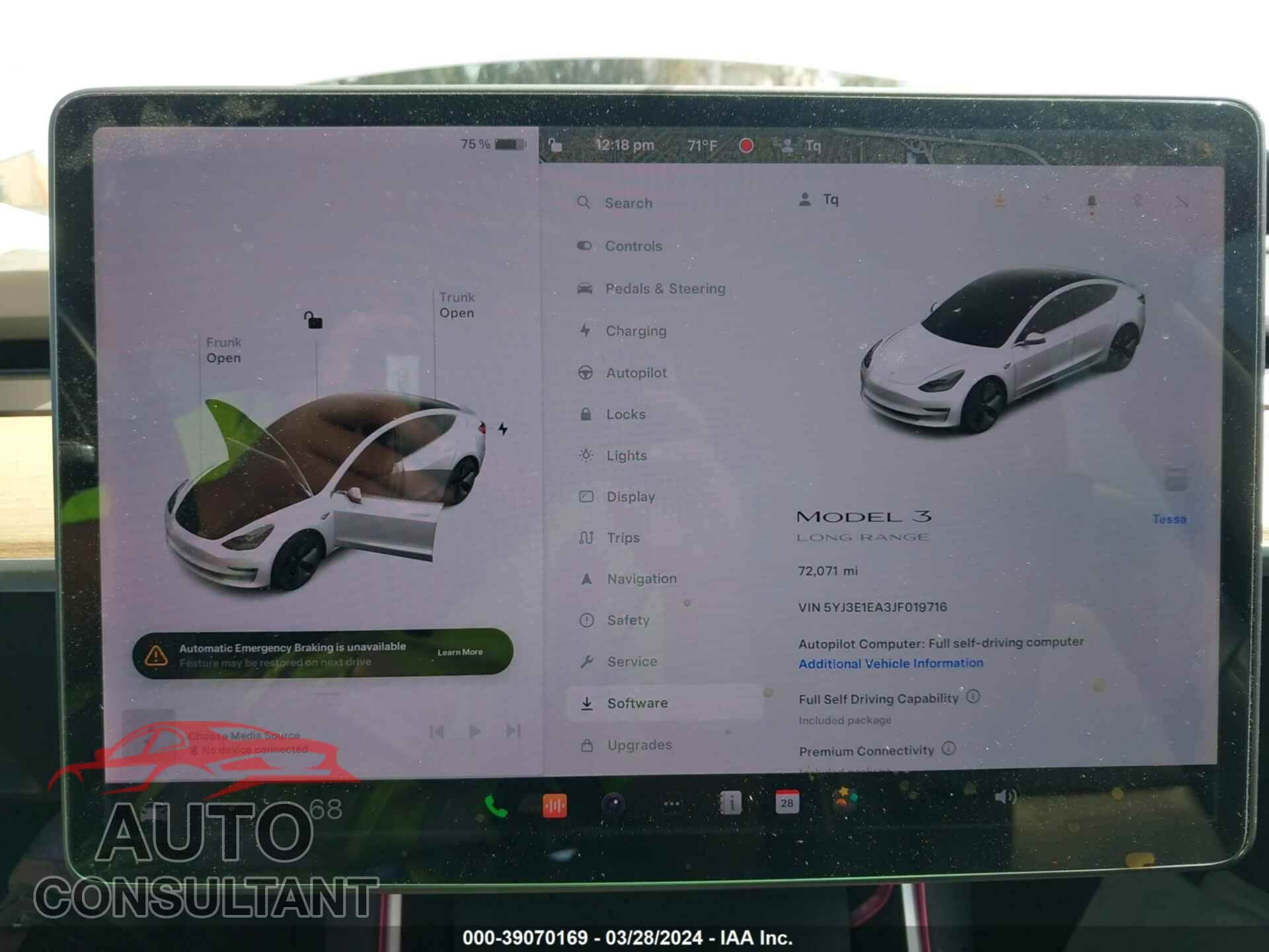 TESLA MODEL 3 2018 - 5YJ3E1EA3JF019716