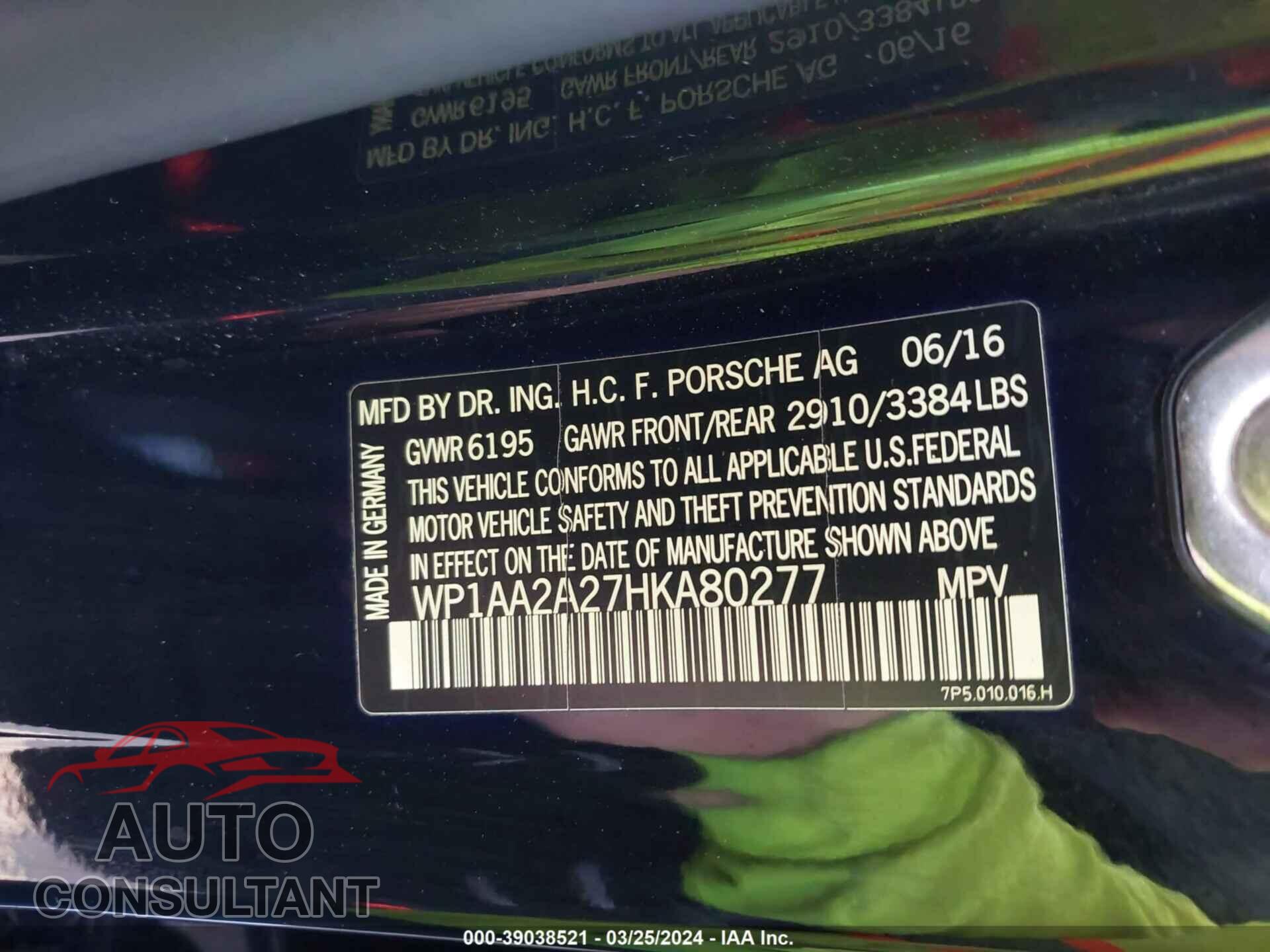 PORSCHE CAYENNE 2017 - WP1AA2A27HKA80277