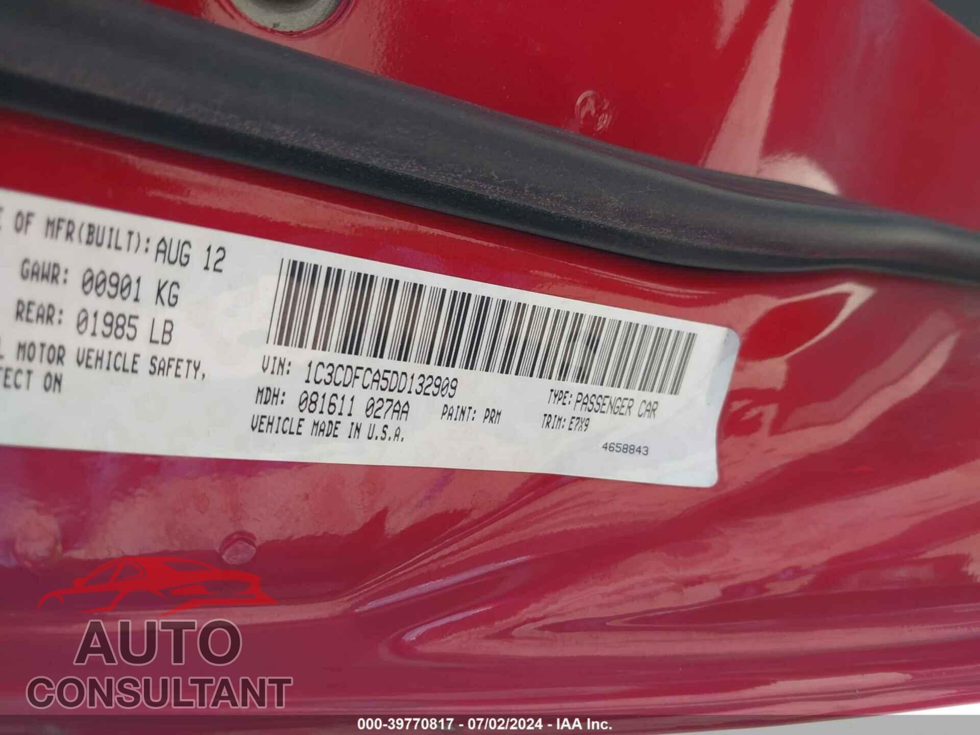 DODGE DART 2013 - 1C3CDFCA5DD132909