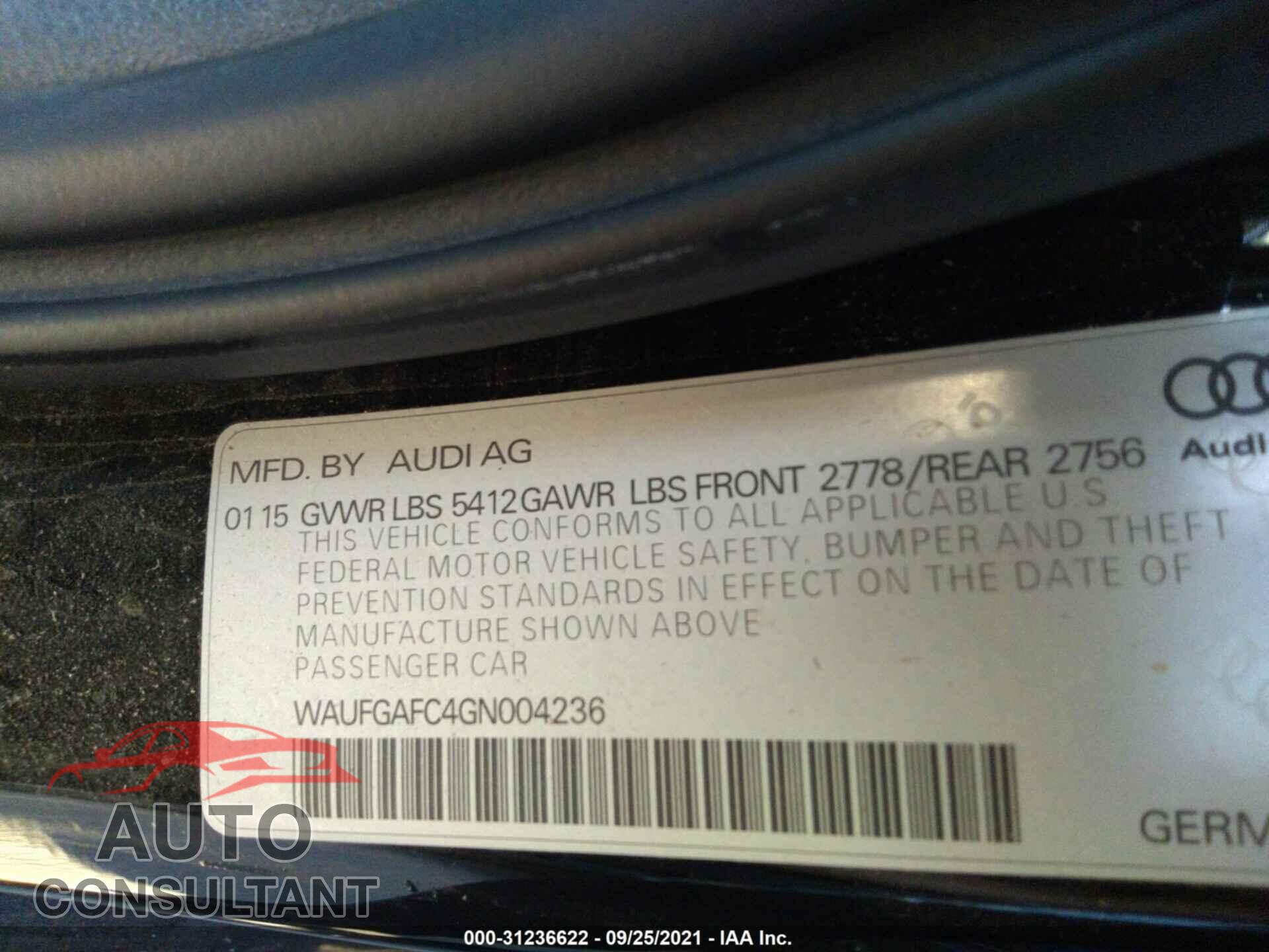 AUDI A6 2016 - WAUFGAFC4GN004236