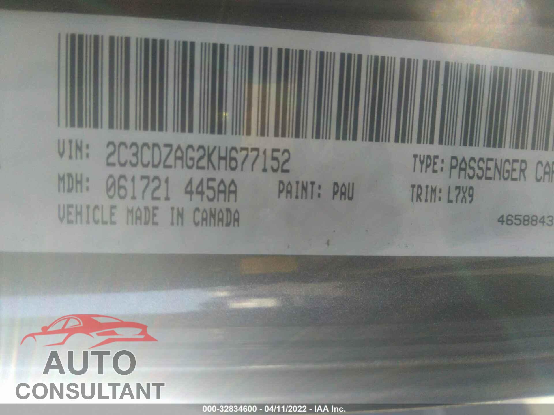 DODGE CHALLENGER 2019 - 2C3CDZAG2KH677152