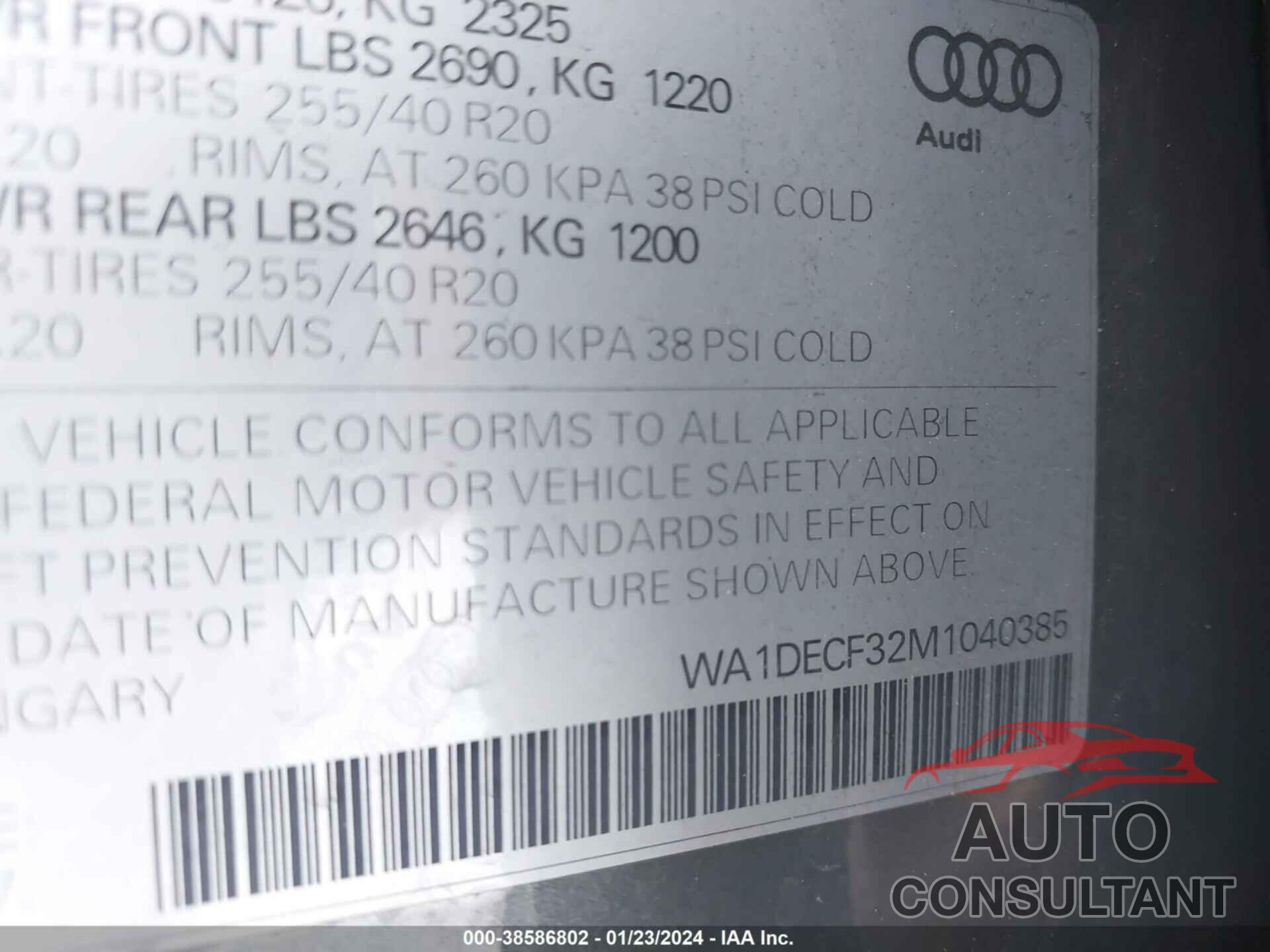 AUDI Q3 2021 - WA1DECF32M1040385