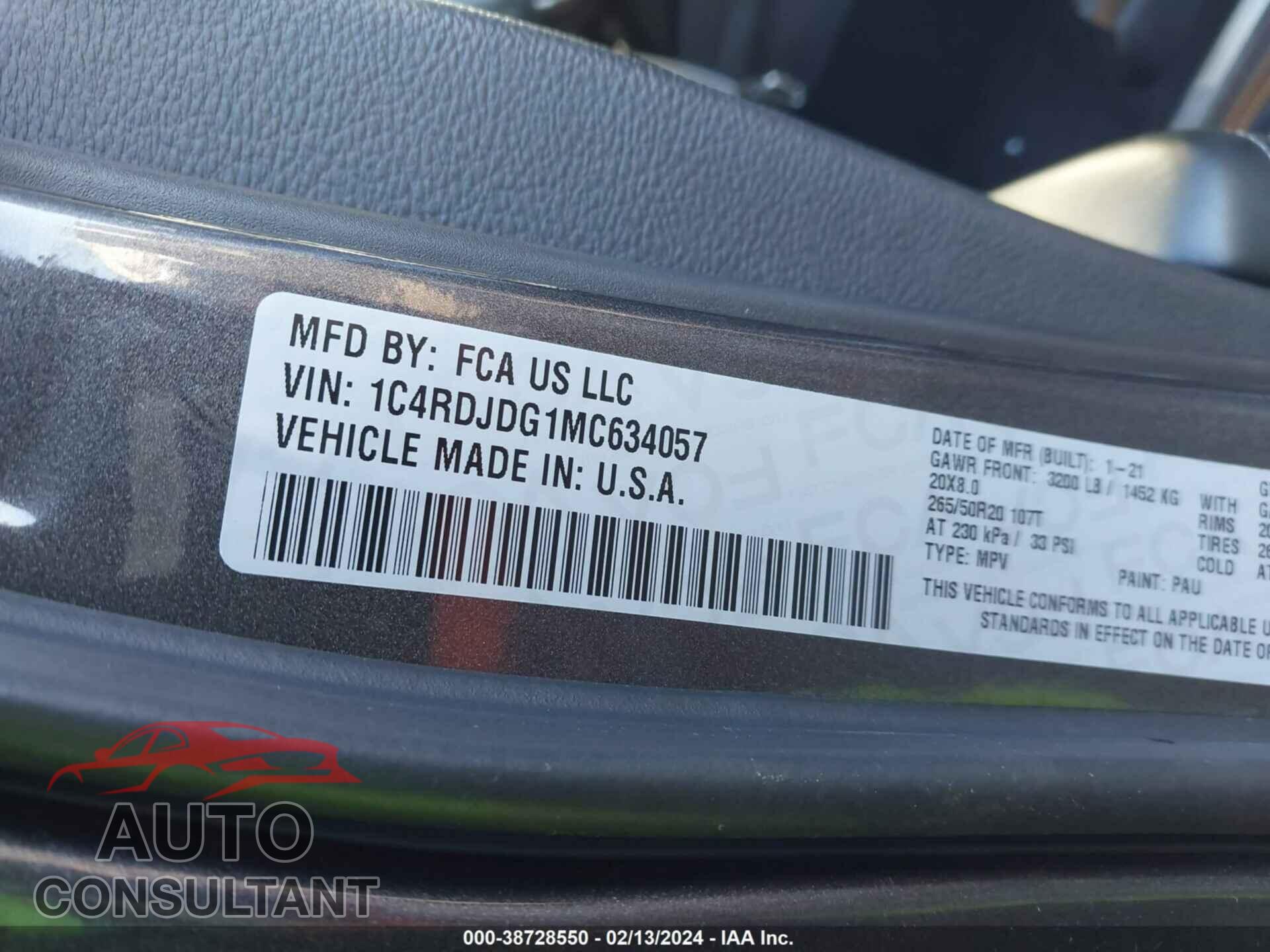 DODGE DURANGO 2021 - 1C4RDJDG1MC634057