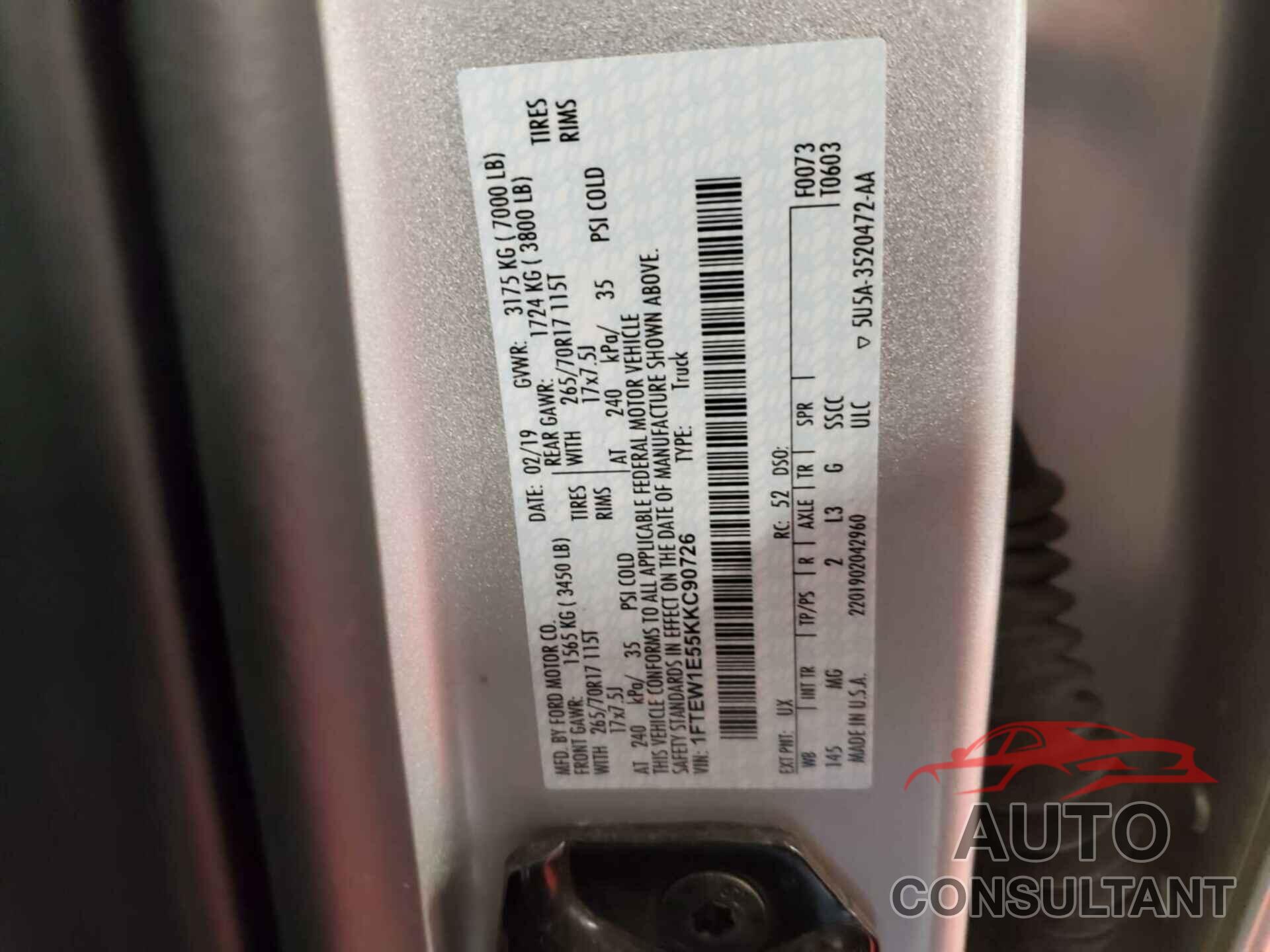 FORD F-150 2019 - 1FTEW1E55KKC90726
