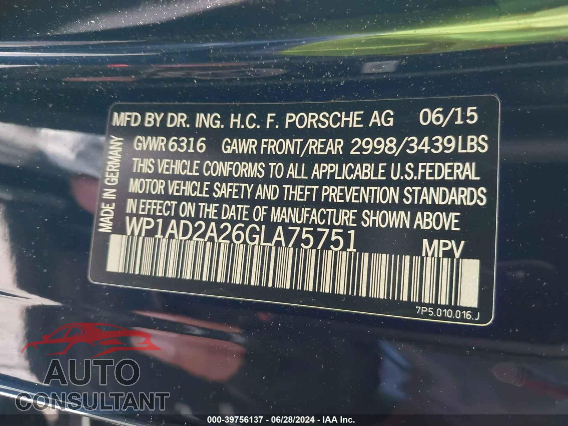 PORSCHE CAYENNE 2016 - WP1AD2A26GLA75751