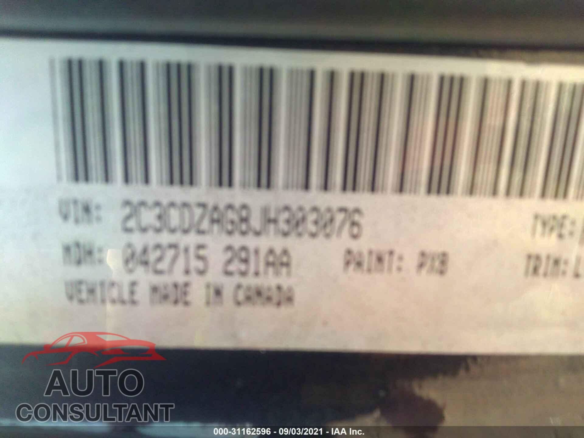 DODGE CHALLENGER 2018 - 2C3CDZAG8JH303076