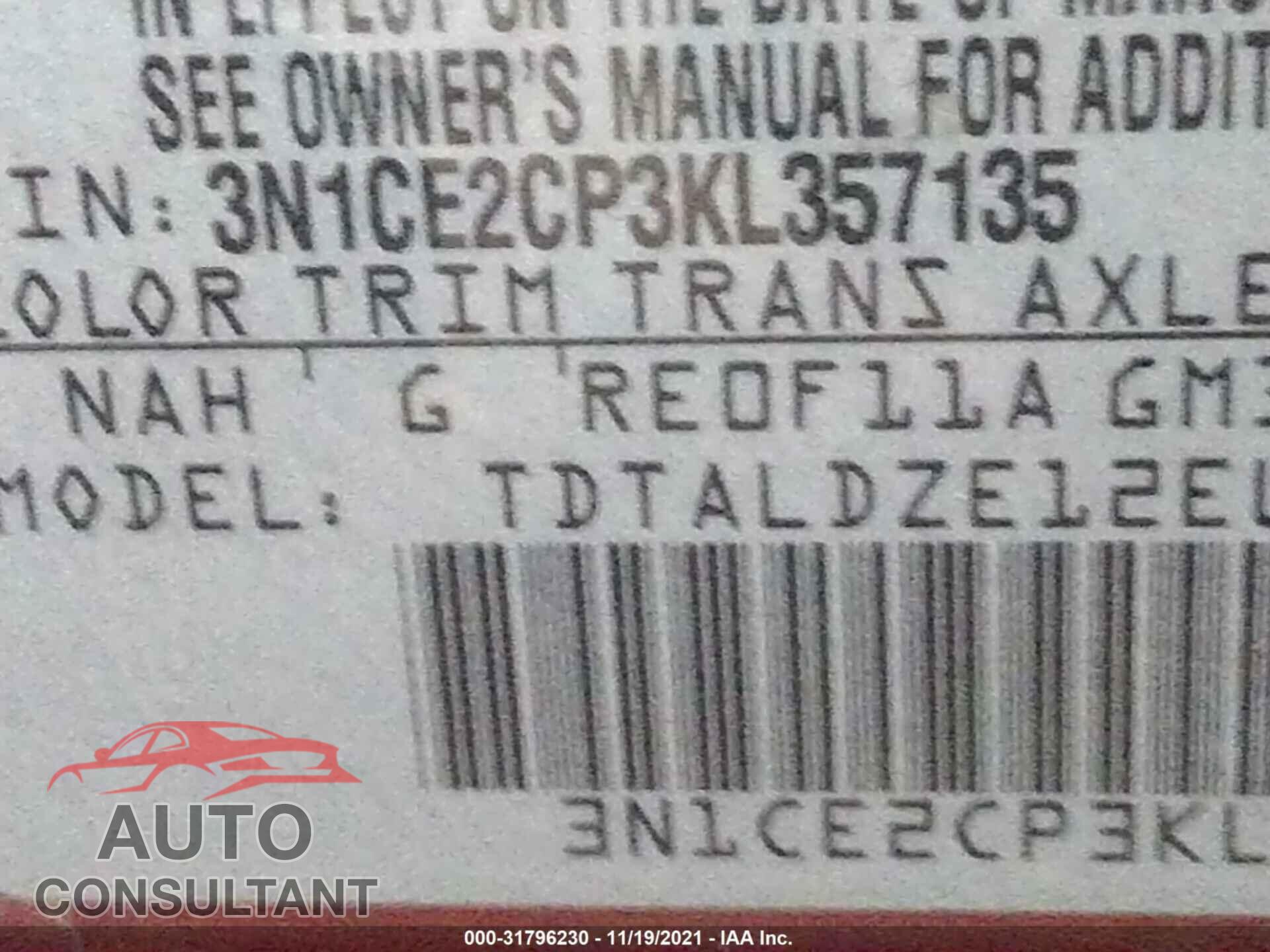 NISSAN VERSA NOTE 2019 - 3N1CE2CP3KL357135