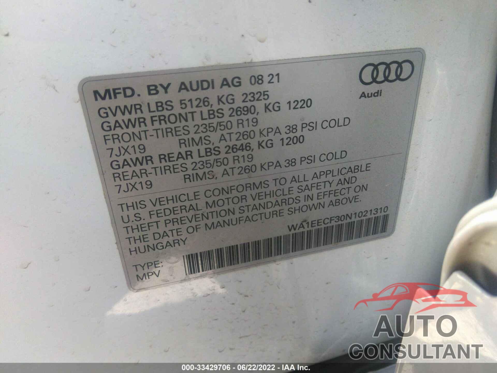 AUDI Q3 2022 - WA1EECF30N1021310
