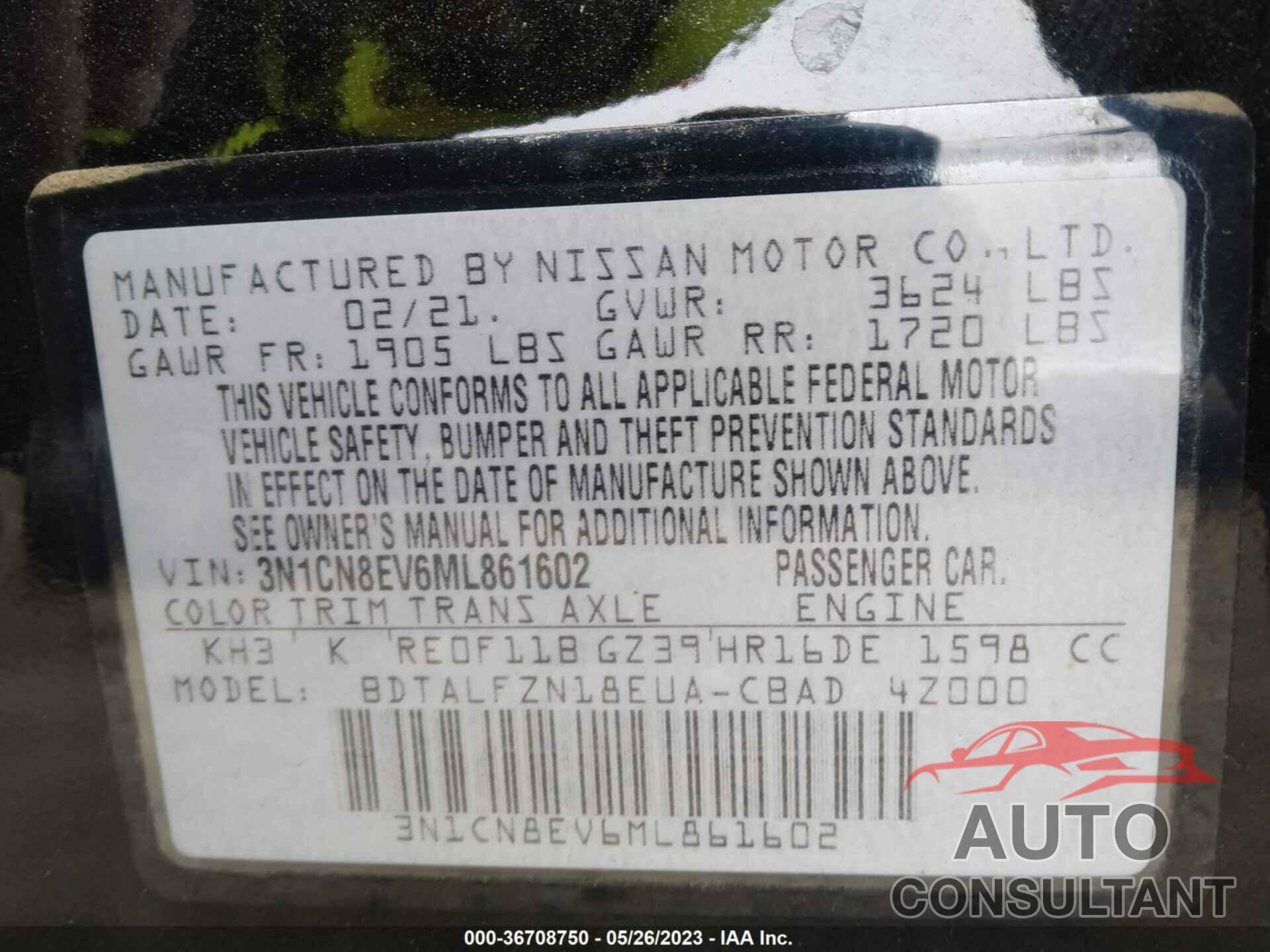 NISSAN VERSA 2021 - 3N1CN8EV6ML861602