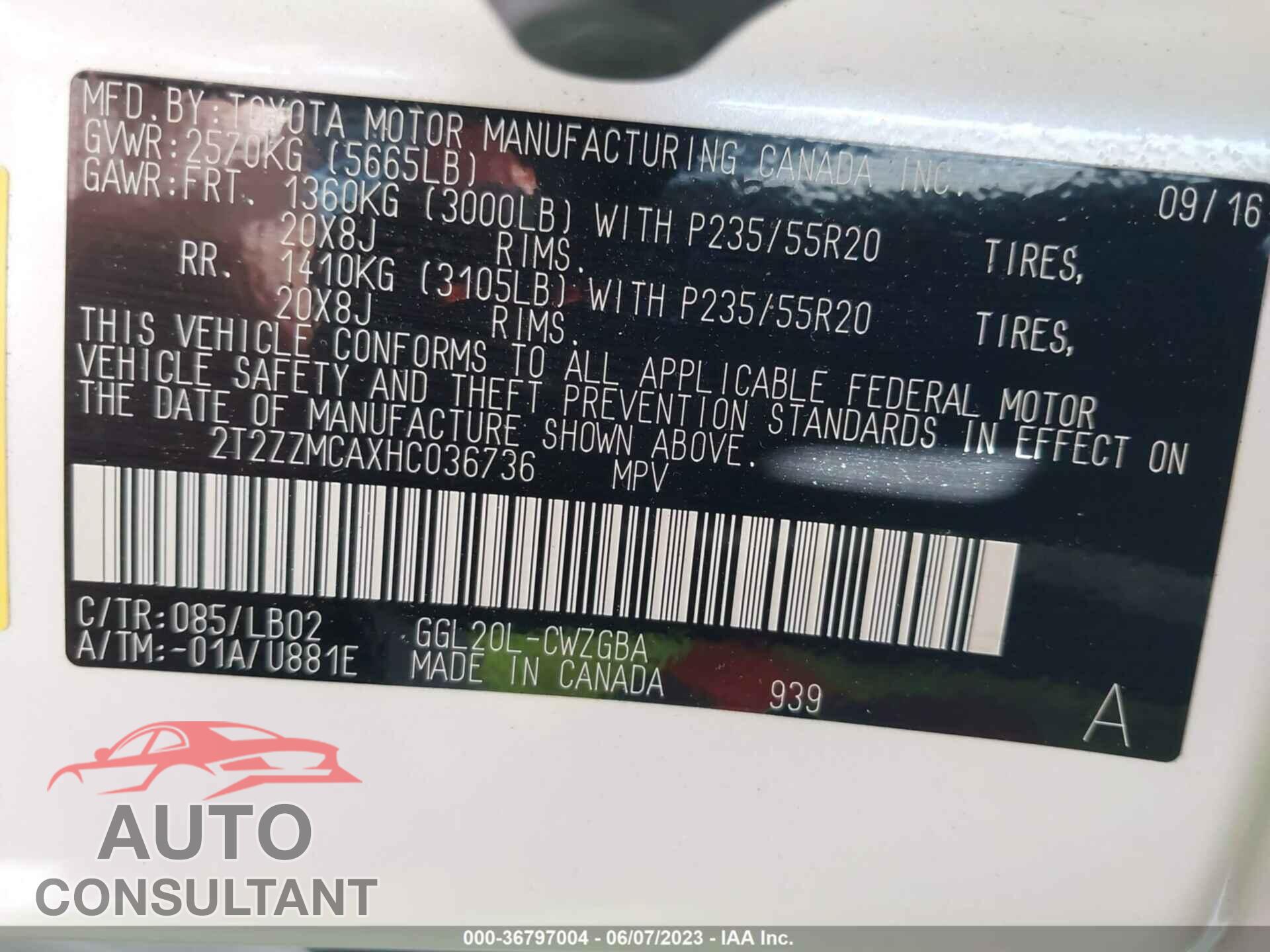 LEXUS RX 2017 - 2T2ZZMCAXHC036736