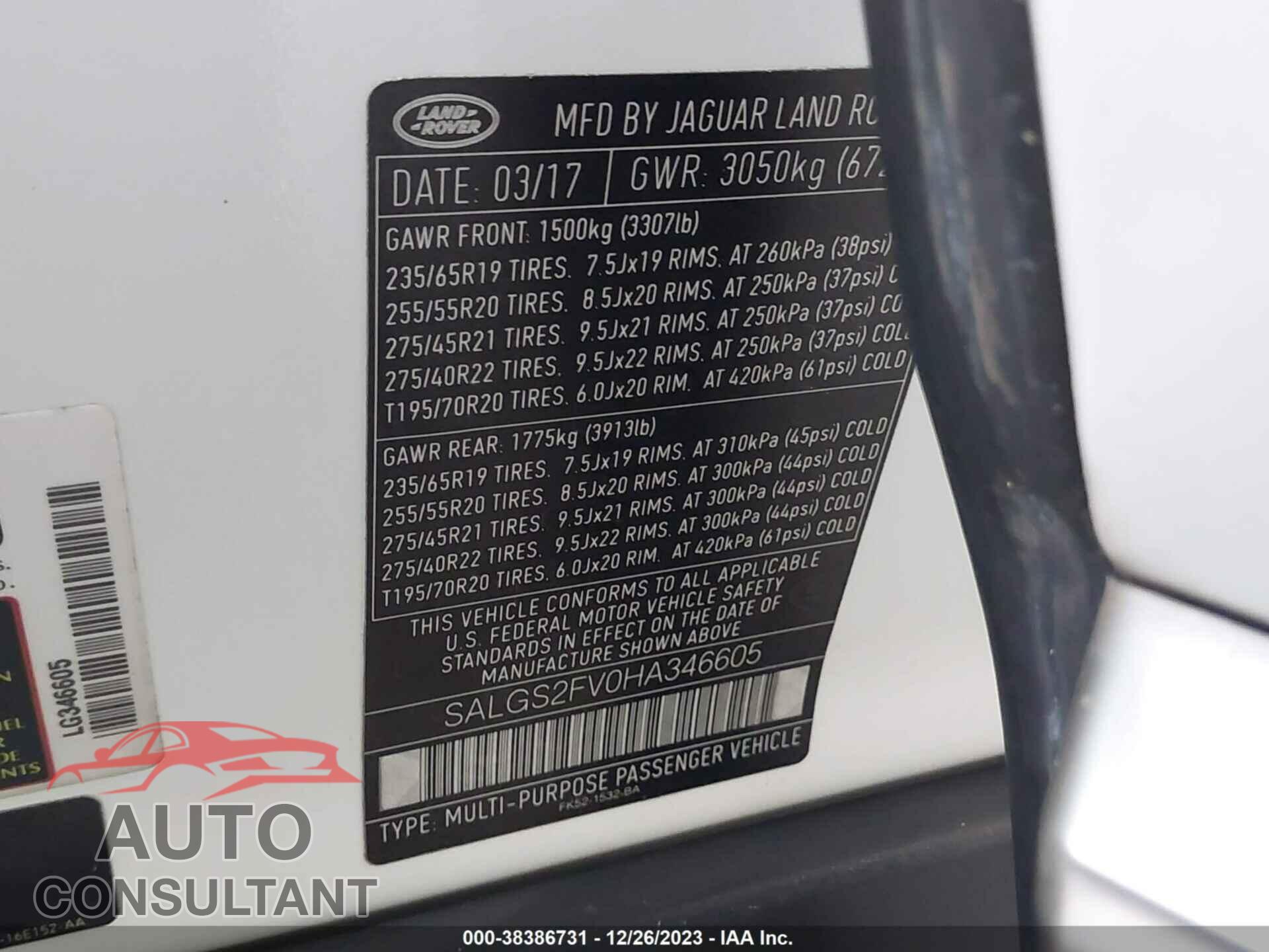 LAND ROVER RANGE ROVER 2017 - SALGS2FV0HA346605