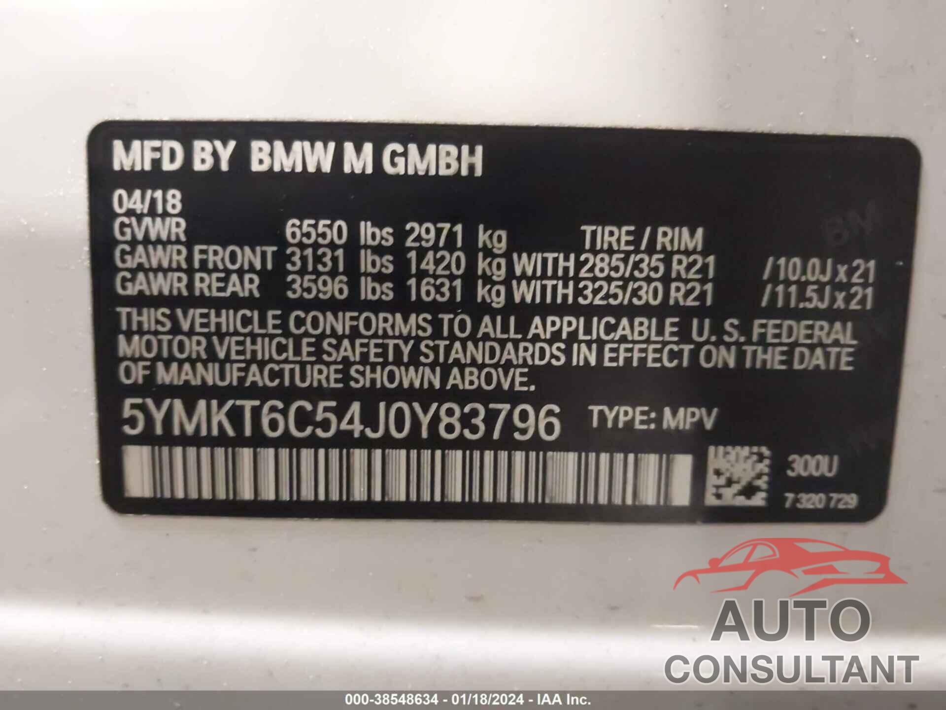 BMW X5 M 2018 - 5YMKT6C54J0Y83796