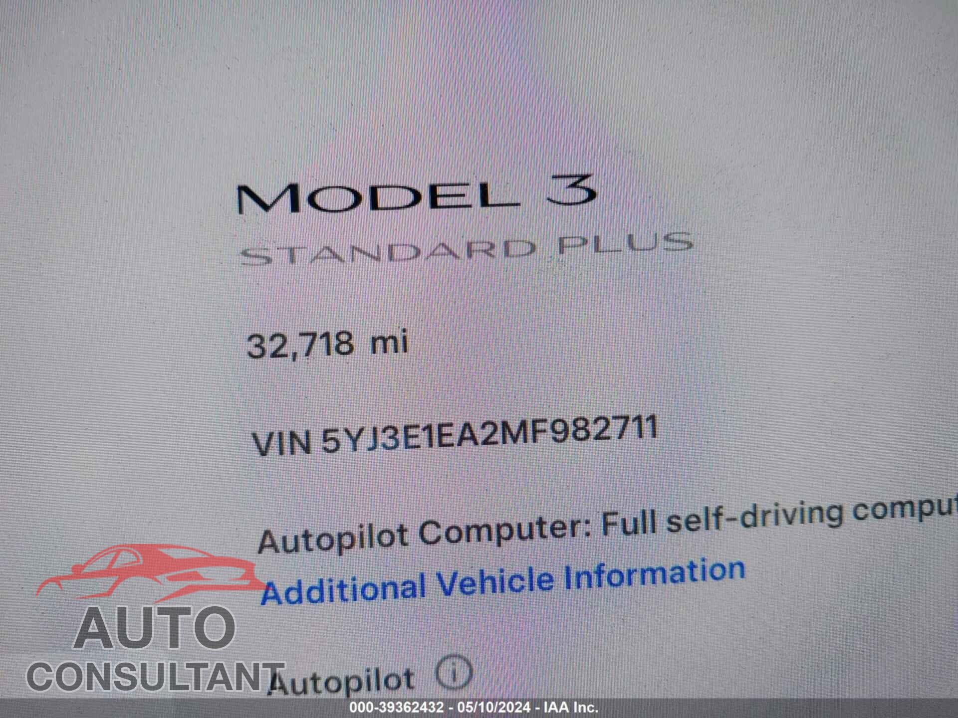 TESLA MODEL 3 2021 - 5YJ3E1EA2MF982711