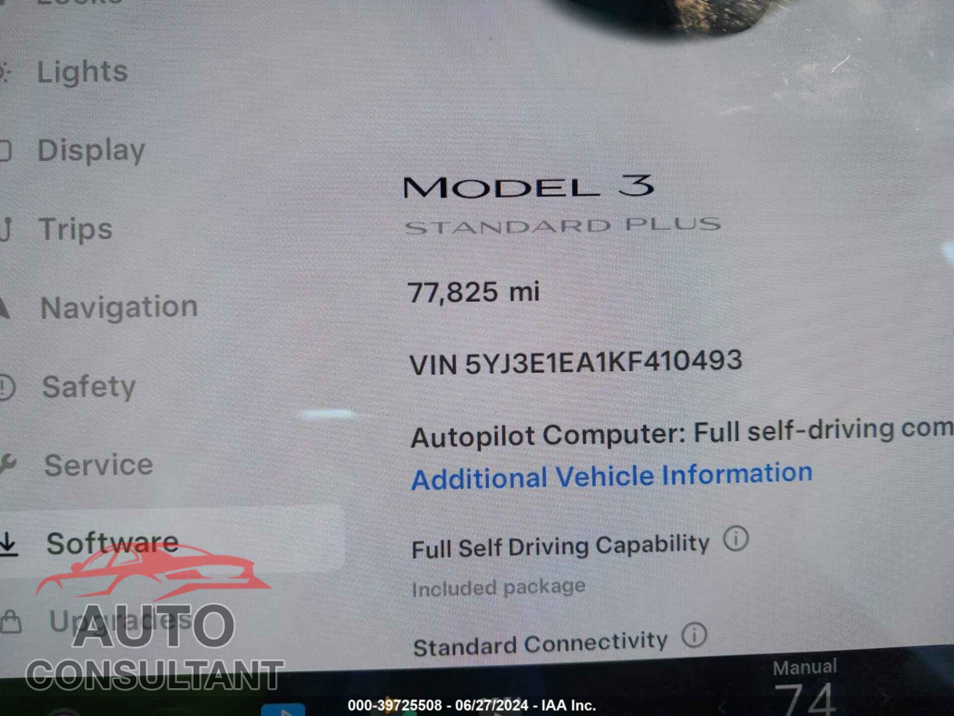 TESLA MODEL 3 2019 - 5YJ3E1EA1KF410493