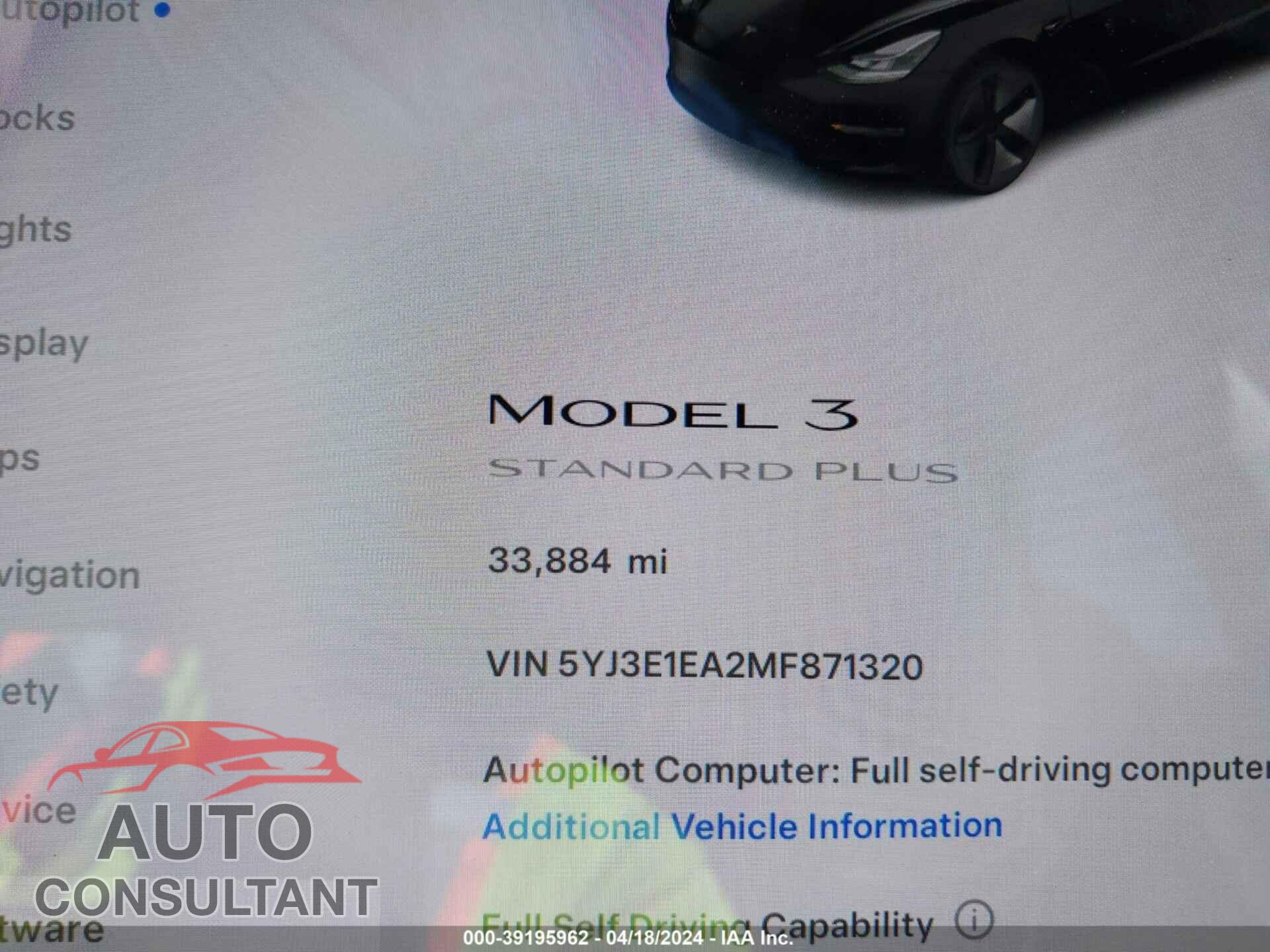 TESLA MODEL 3 2021 - 5YJ3E1EA2MF871320