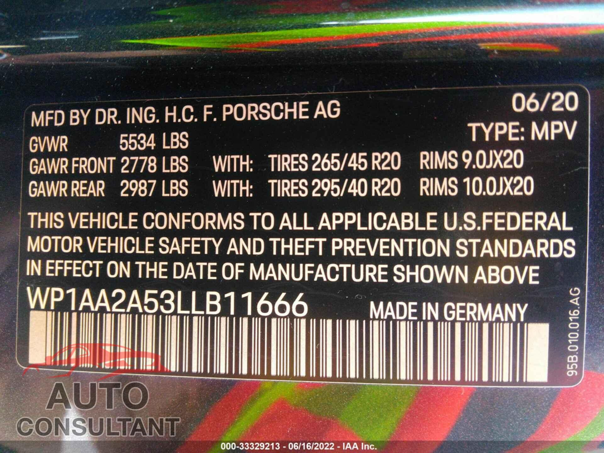 PORSCHE MACAN 2020 - WP1AA2A53LLB11666
