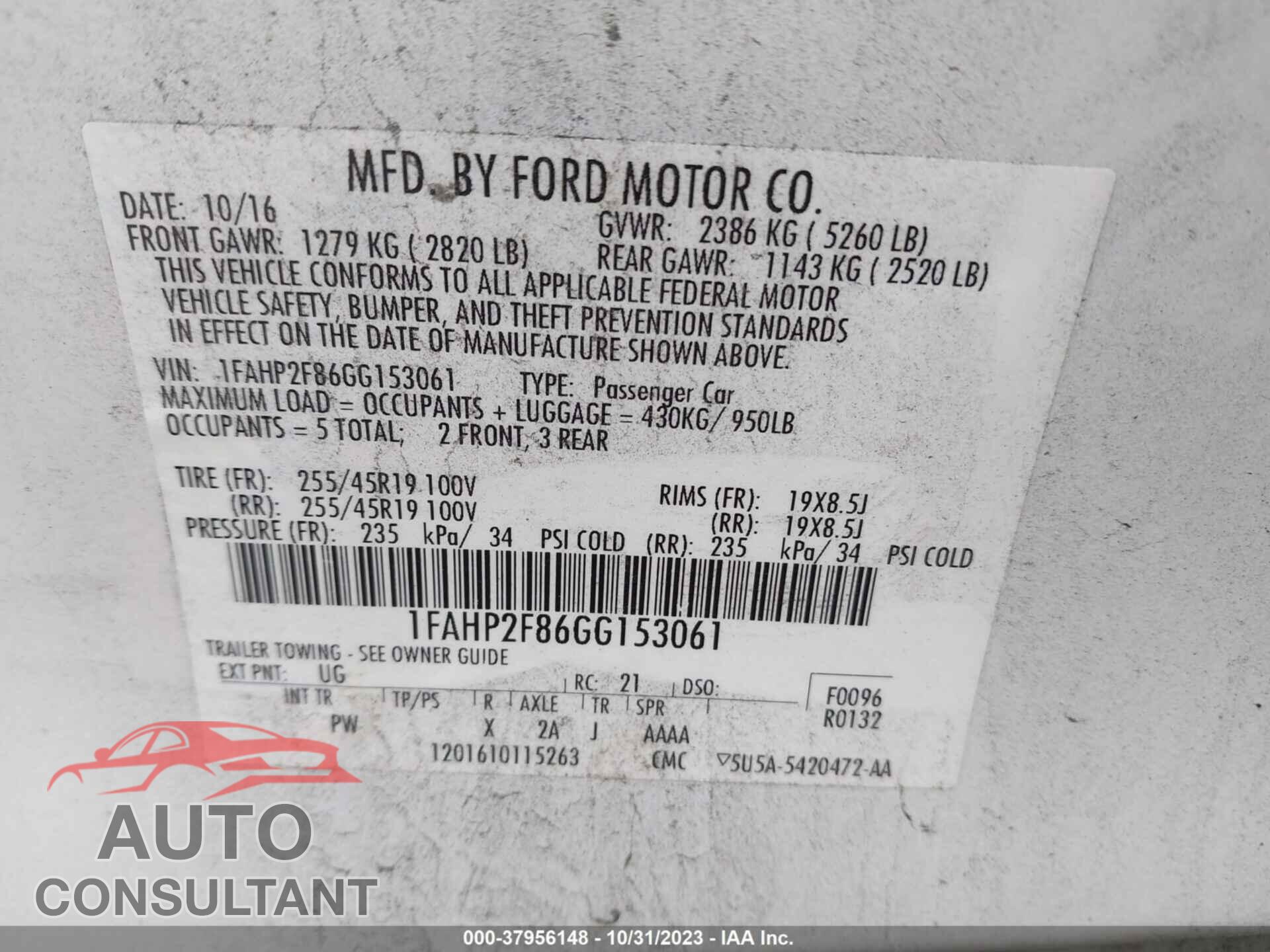 FORD TAURUS 2016 - 1FAHP2F86GG153061