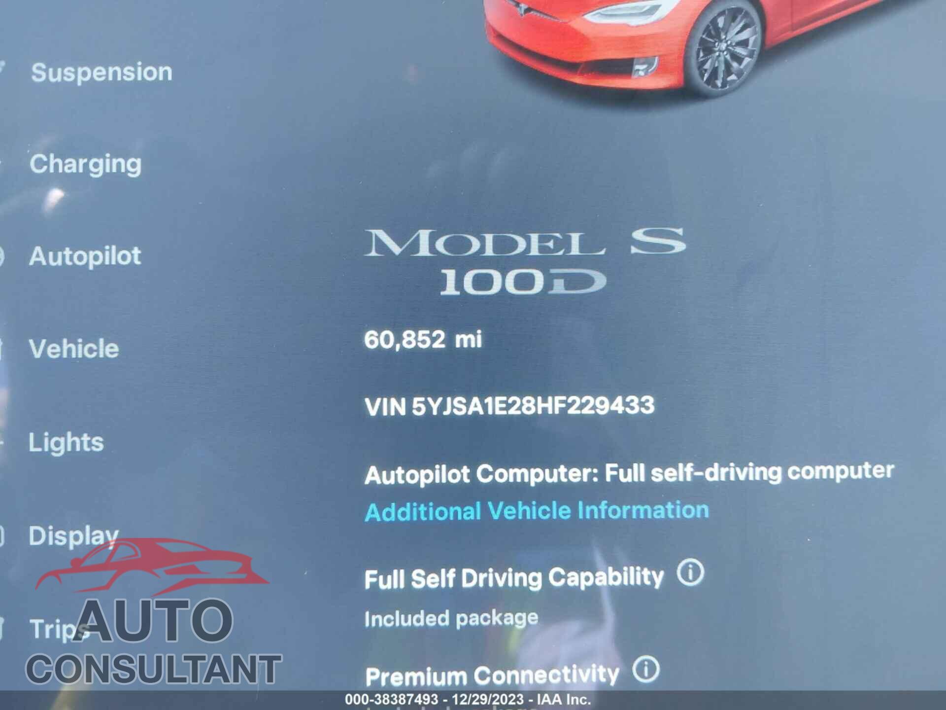 TESLA MODEL S 2017 - 5YJSA1E28HF229433