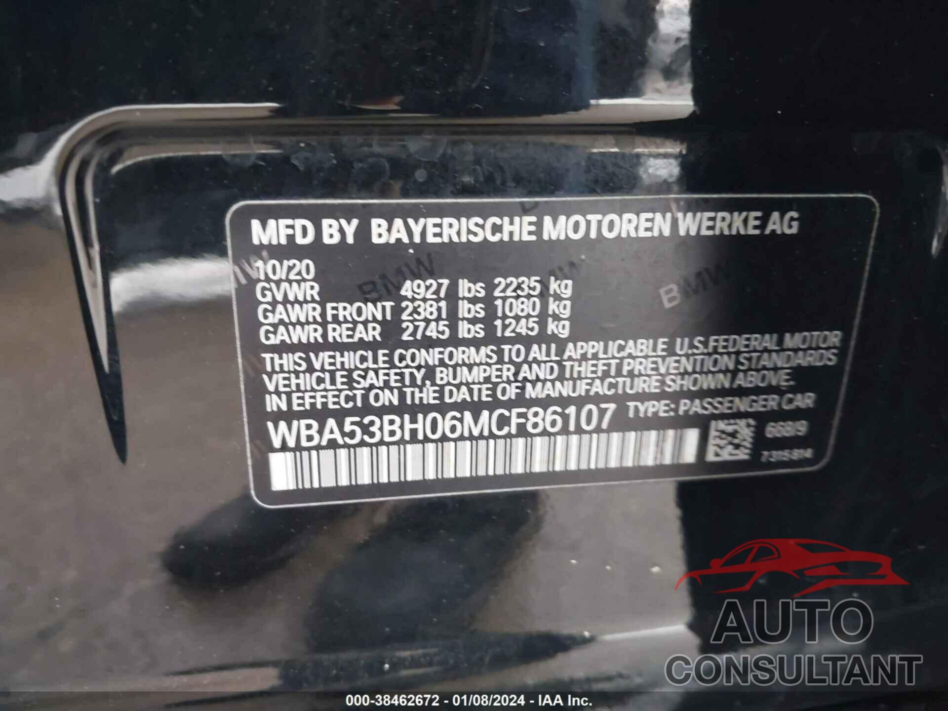 BMW 530 2021 - WBA53BH06MCF86107