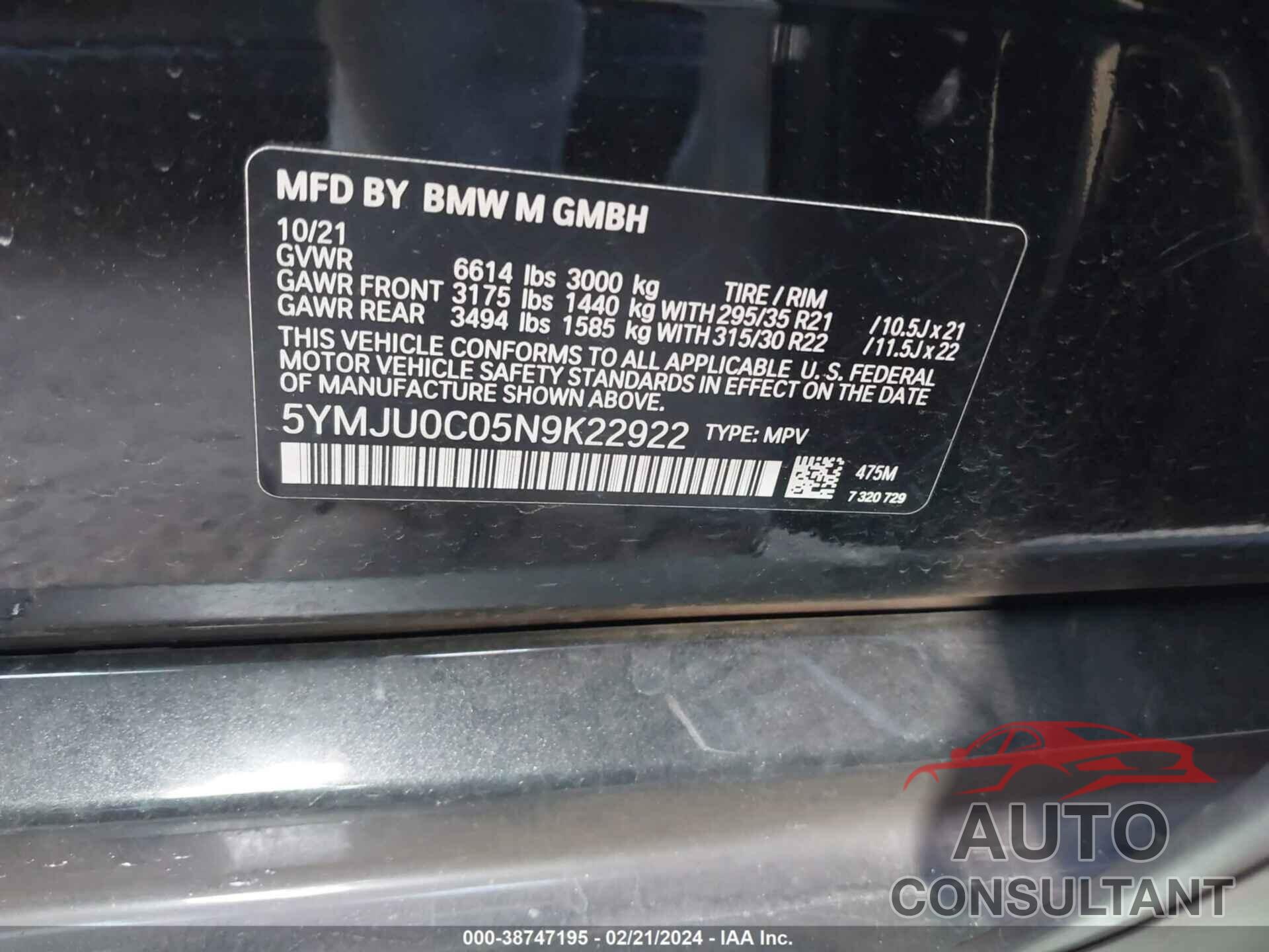 BMW X5 M 2022 - 5YMJU0C05N9K22922