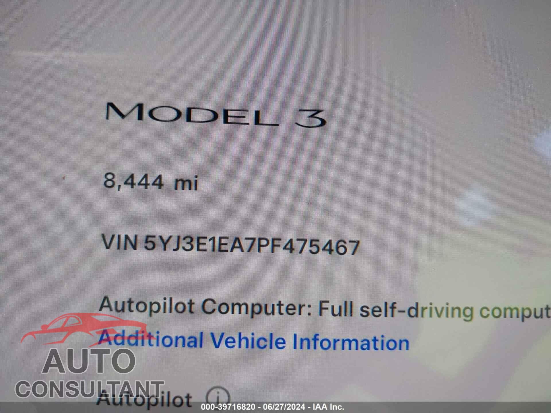 TESLA MODEL 3 2023 - 5YJ3E1EA7PF475467