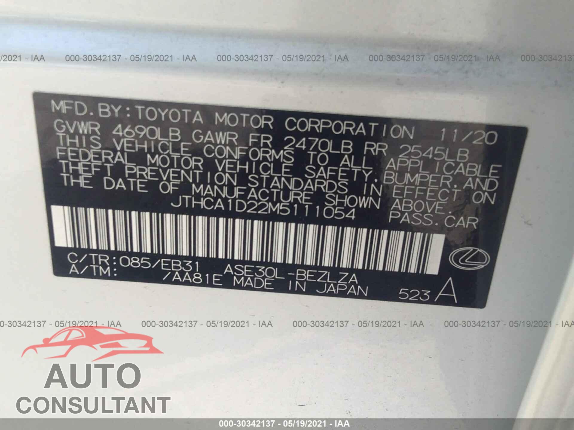 LEXUS IS 2021 - JTHCA1D22M5111054