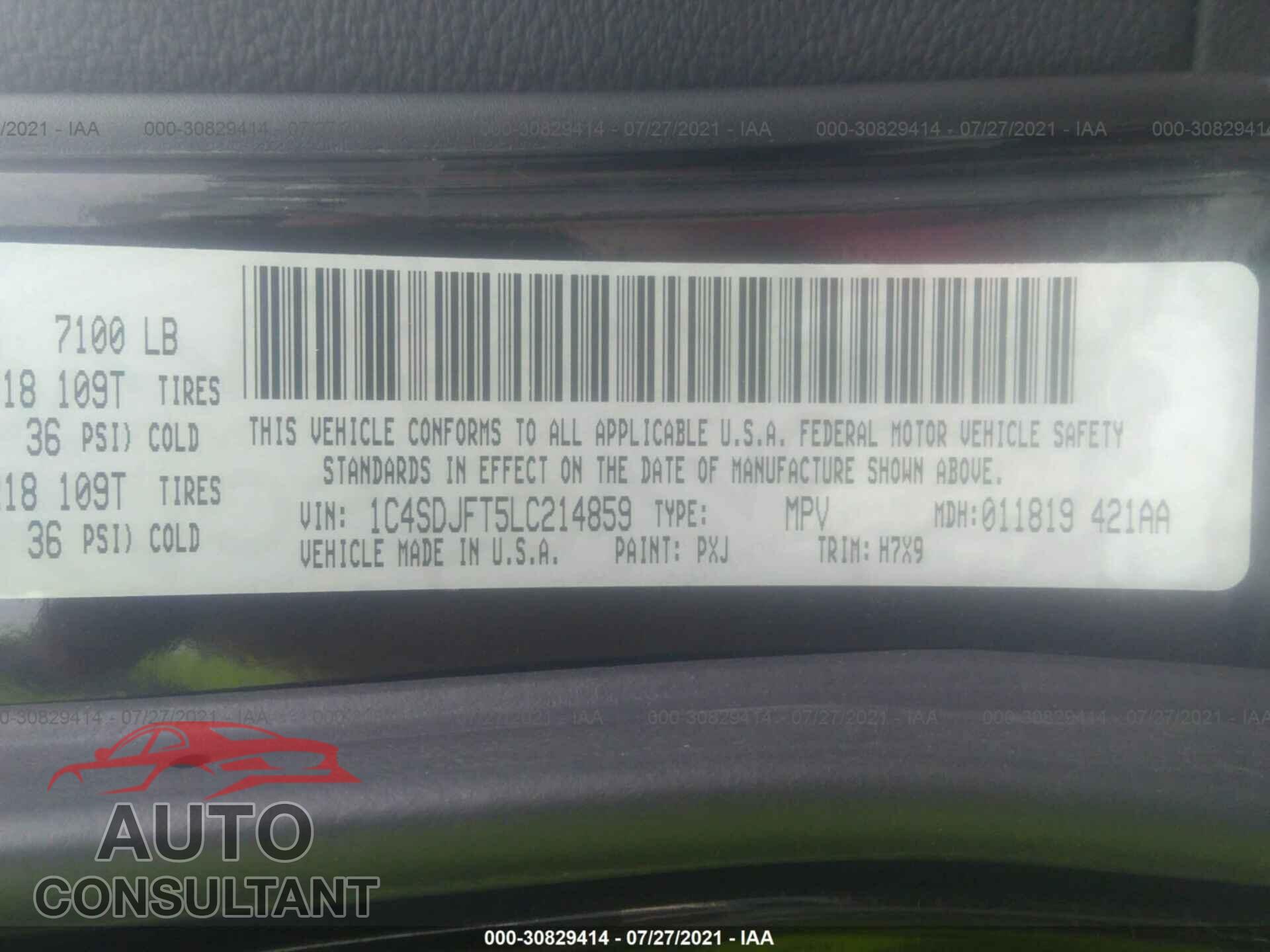 DODGE DURANGO 2020 - 1C4SDJFT5LC214859