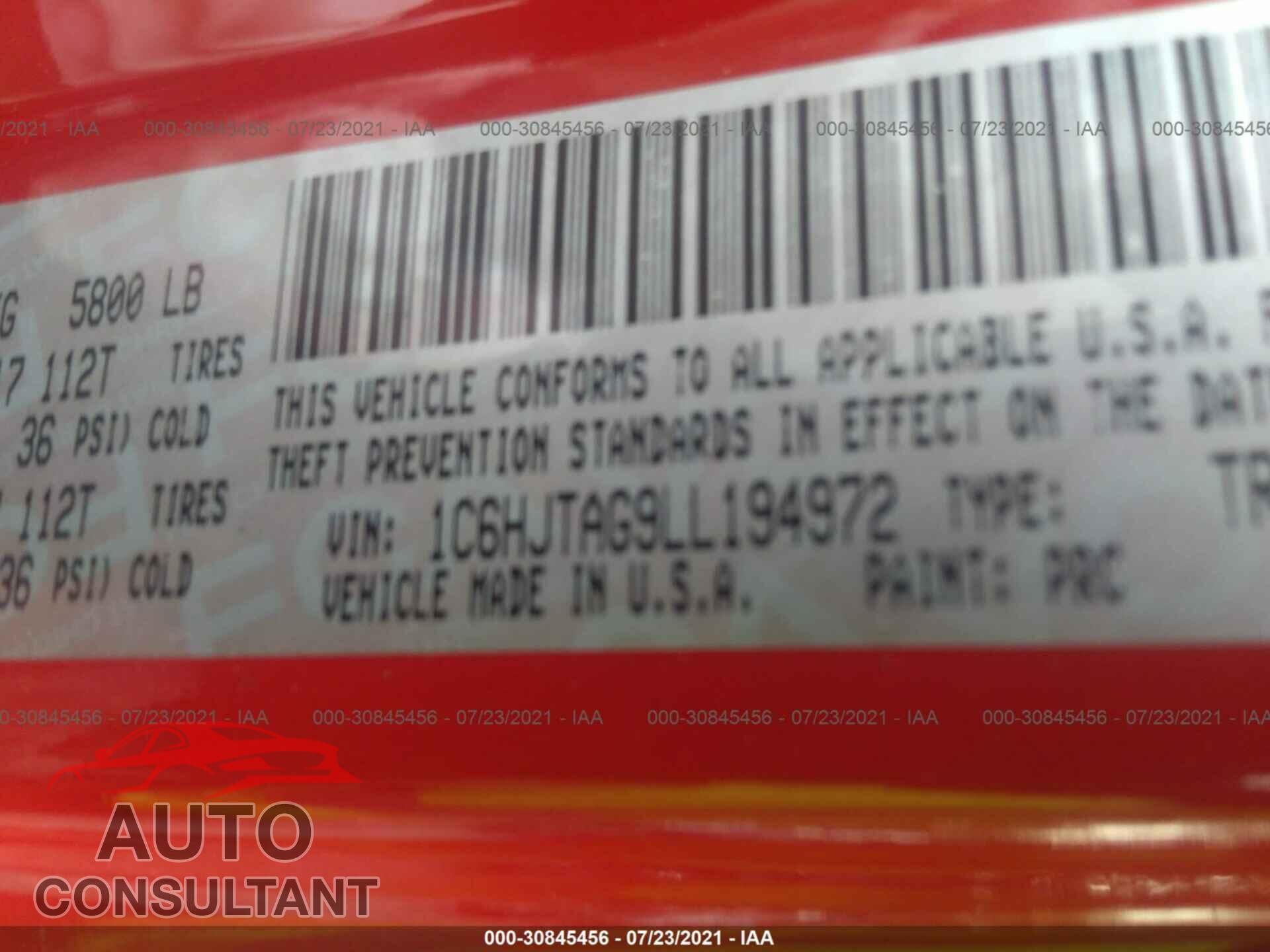 JEEP GLADIATOR 2020 - 1C6HJTAG9LL194972