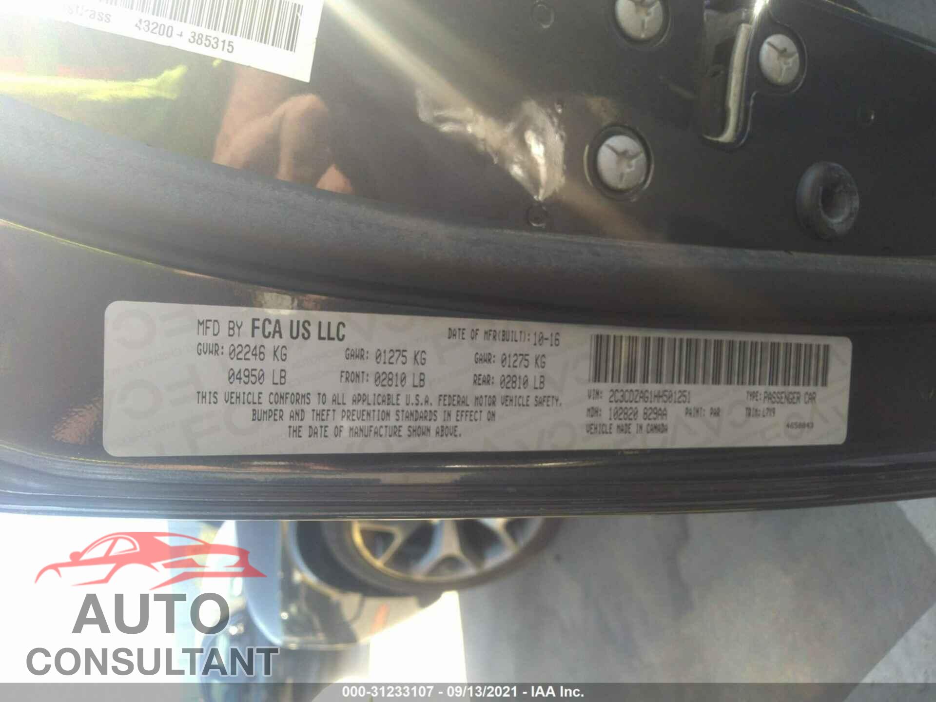 DODGE CHALLENGER 2017 - 2C3CDZAG1HH501251
