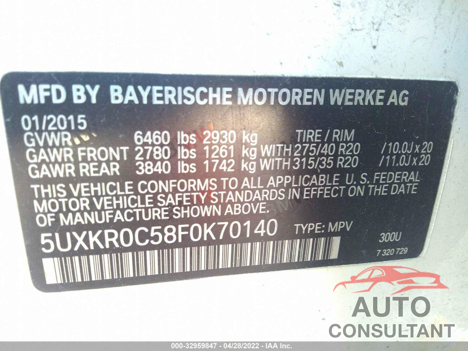 BMW X5 2015 - 5UXKR0C58F0K70140