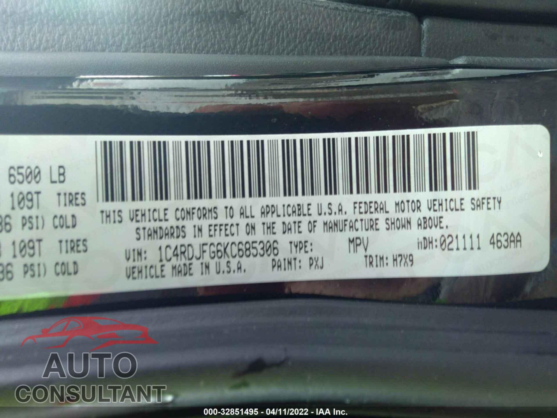 DODGE DURANGO 2019 - 1C4RDJFG6KC685306