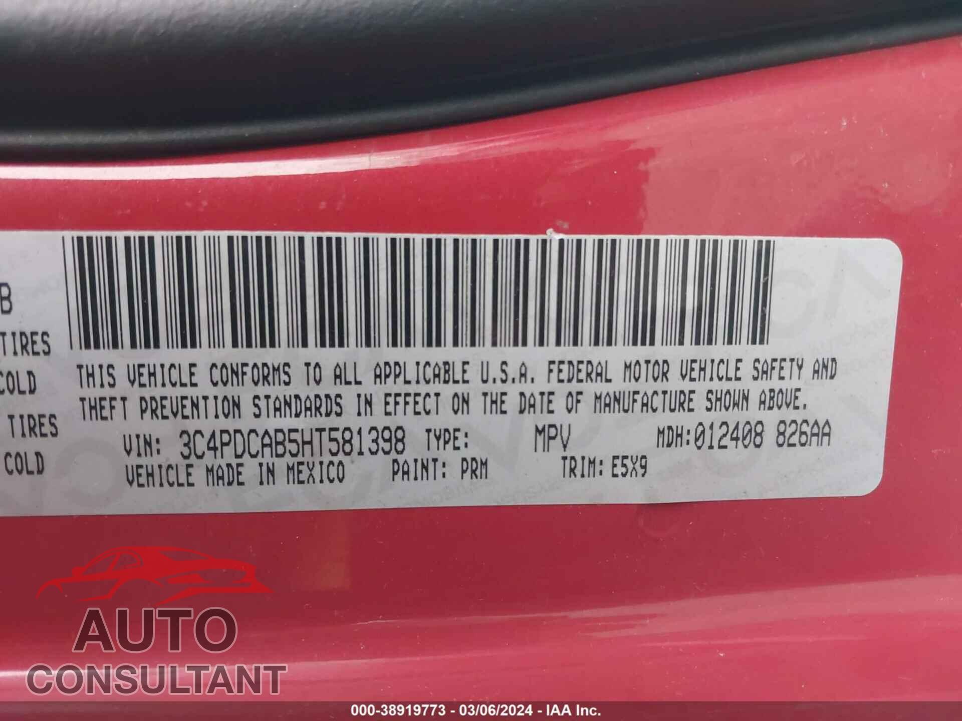 DODGE JOURNEY 2017 - 3C4PDCAB5HT581398